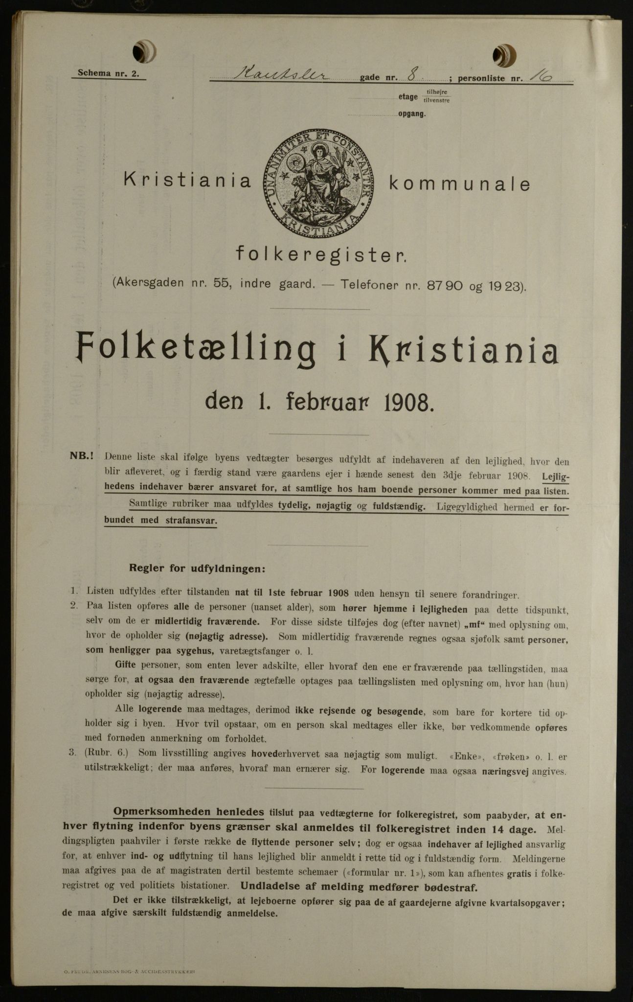 OBA, Kommunal folketelling 1.2.1908 for Kristiania kjøpstad, 1908, s. 42961