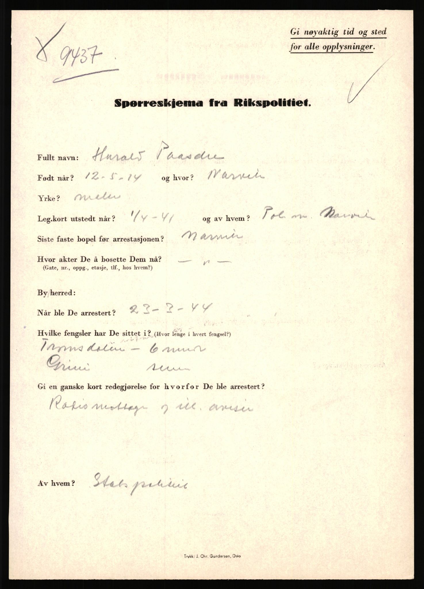 Rikspolitisjefen, AV/RA-S-1560/L/L0014: Pettersen, Aksel - Savosnick, Ernst, 1940-1945, s. 216