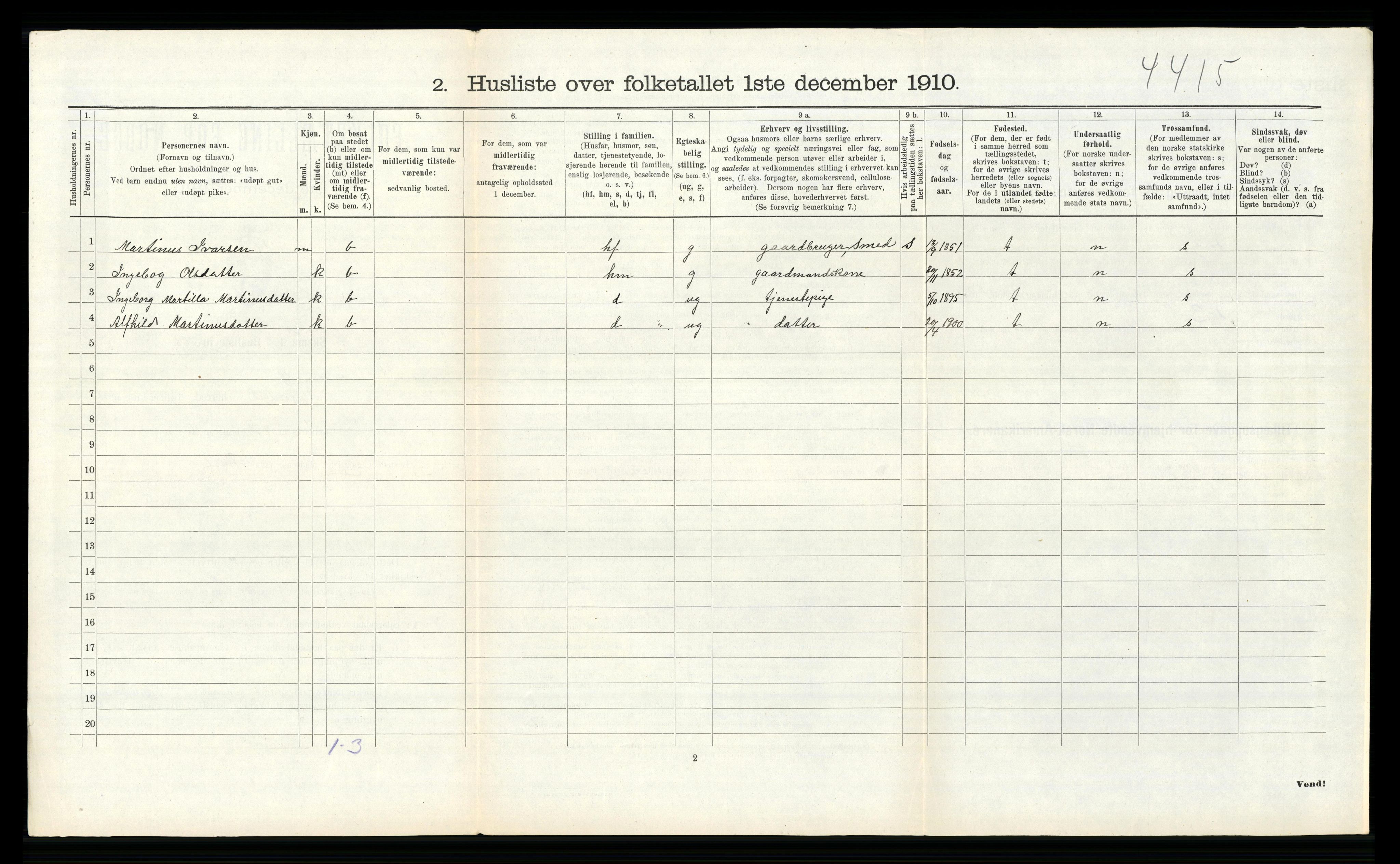 RA, Folketelling 1910 for 1257 Alversund herred, 1910, s. 409