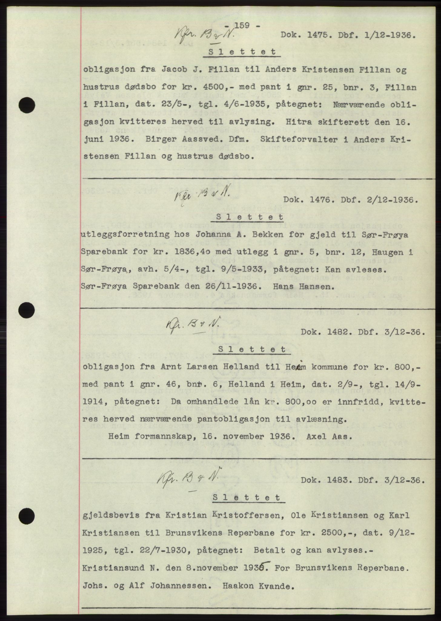 Hitra sorenskriveri, AV/SAT-A-0018/2/2C/2Ca: Pantebok nr. C1, 1936-1945, Dagboknr: 1475/1936