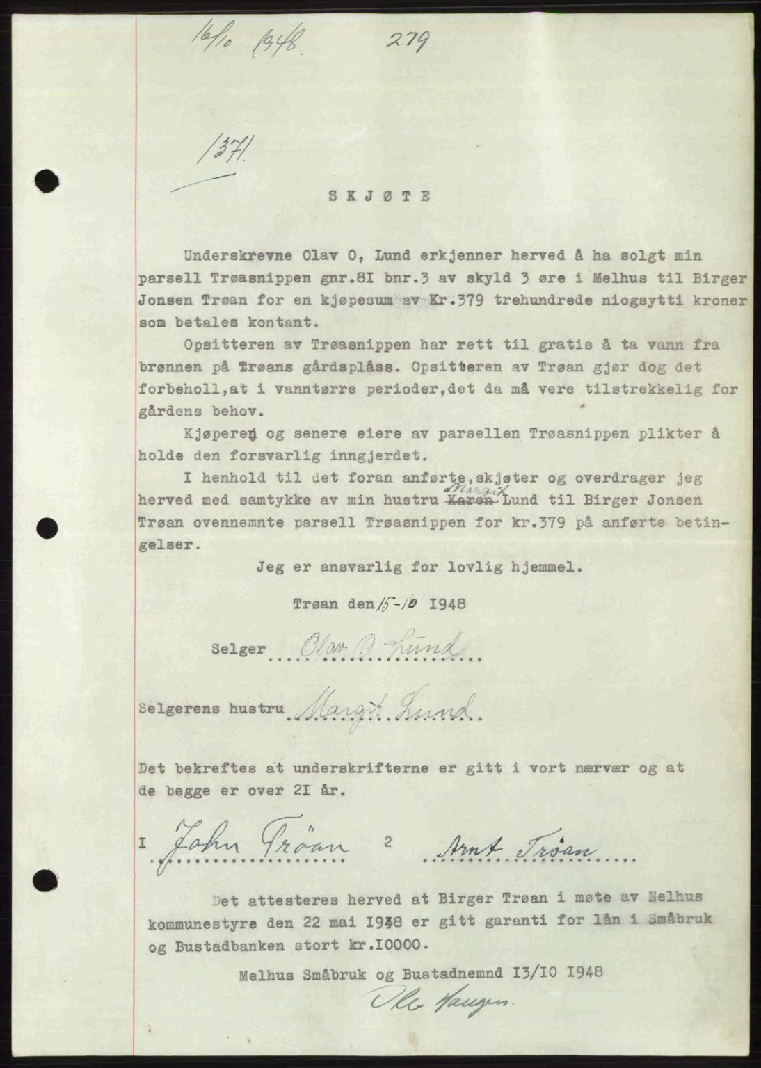 Gauldal sorenskriveri, SAT/A-0014/1/2/2C: Pantebok nr. A6, 1948-1948, Dagboknr: 1371/1948