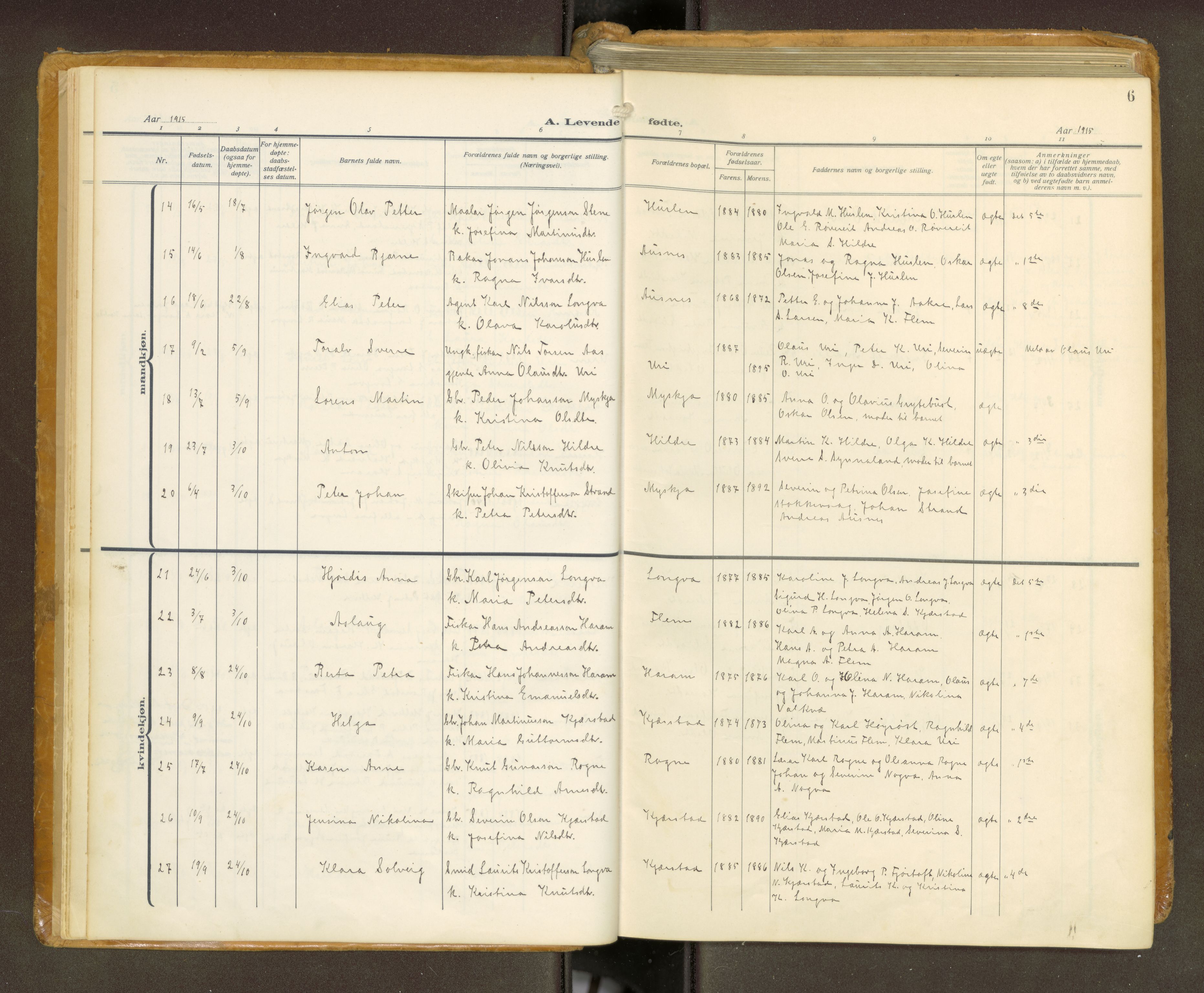 Ministerialprotokoller, klokkerbøker og fødselsregistre - Møre og Romsdal, AV/SAT-A-1454/536/L0518: Ministerialbok nr. 536A--, 1914-1931, s. 6