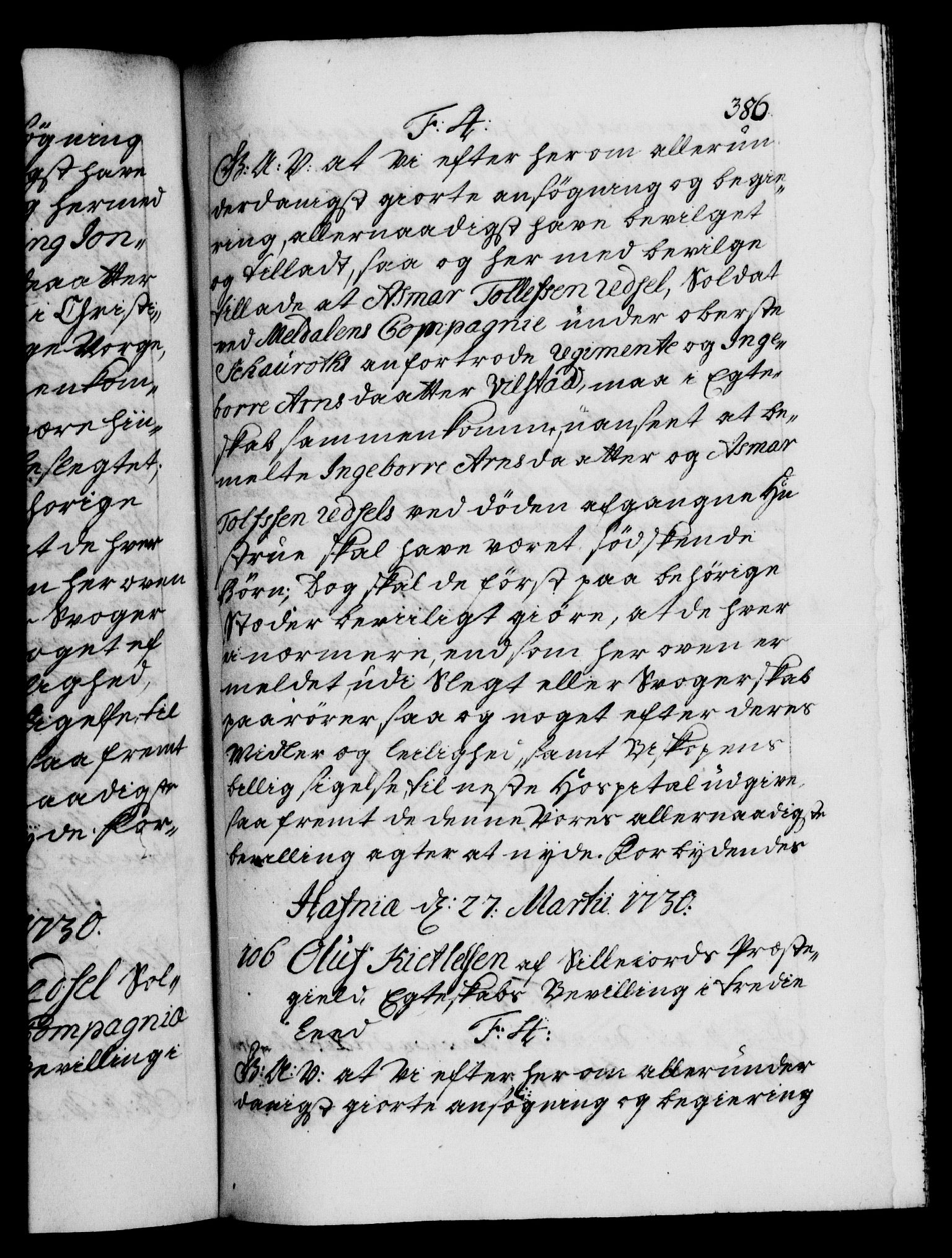 Danske Kanselli 1572-1799, RA/EA-3023/F/Fc/Fca/Fcaa/L0026: Norske registre, 1729-1730, s. 386a