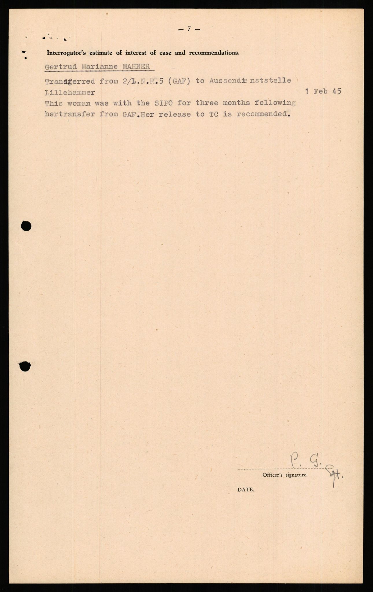 Forsvaret, Forsvarets overkommando II, RA/RAFA-3915/D/Db/L0021: CI Questionaires. Tyske okkupasjonsstyrker i Norge. Tyskere., 1945-1946, s. 69