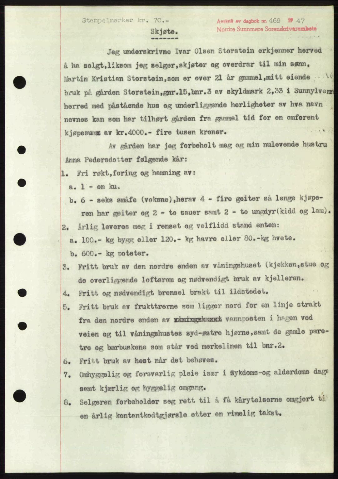 Nordre Sunnmøre sorenskriveri, SAT/A-0006/1/2/2C/2Ca: Pantebok nr. A24, 1947-1947, Dagboknr: 469/1947