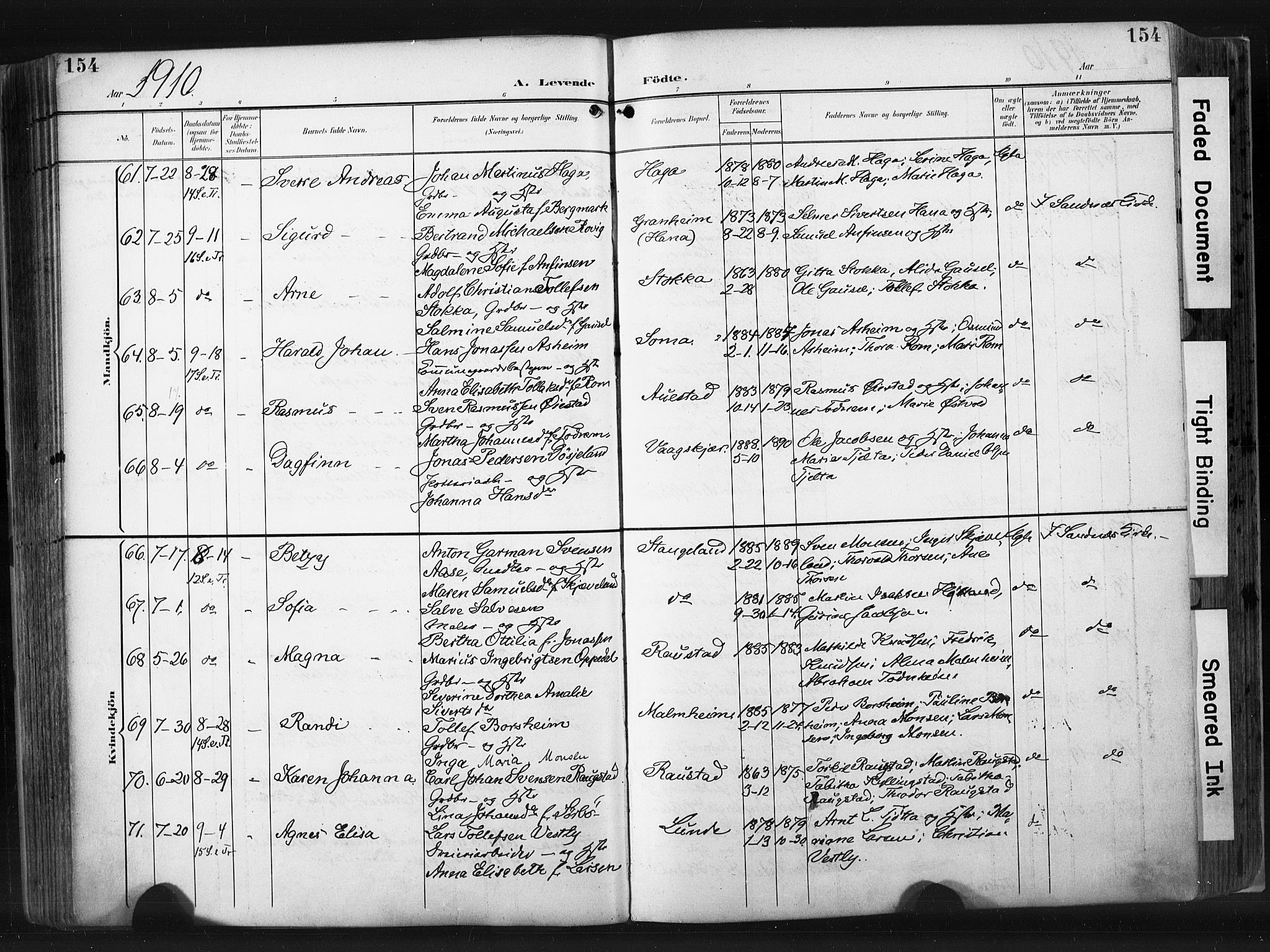 Høyland sokneprestkontor, AV/SAST-A-101799/001/30BA/L0015: Ministerialbok nr. A 14, 1899-1911, s. 154