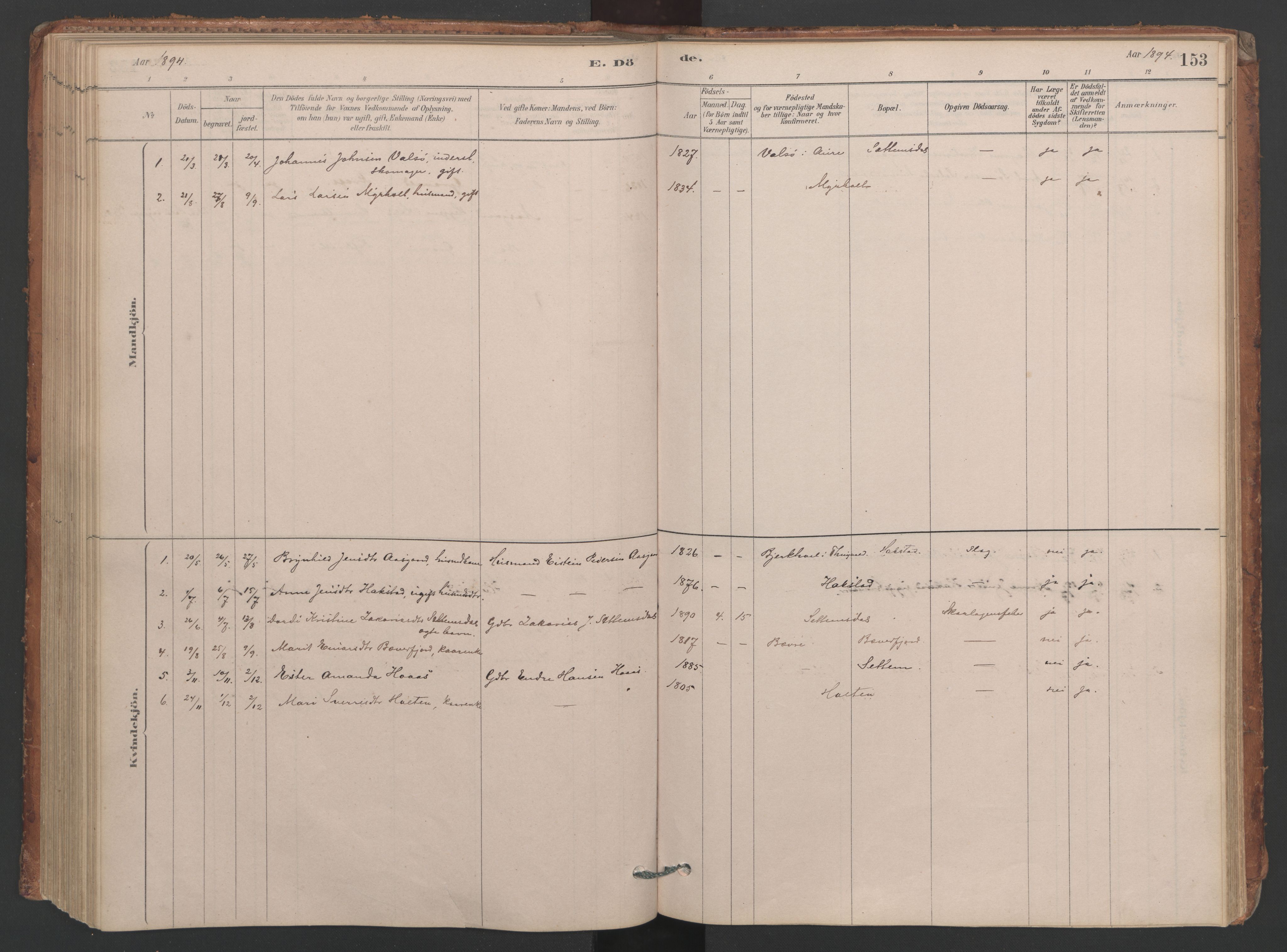 Ministerialprotokoller, klokkerbøker og fødselsregistre - Møre og Romsdal, SAT/A-1454/594/L1036: Ministerialbok nr. 594A02 (?), 1879-1910, s. 153