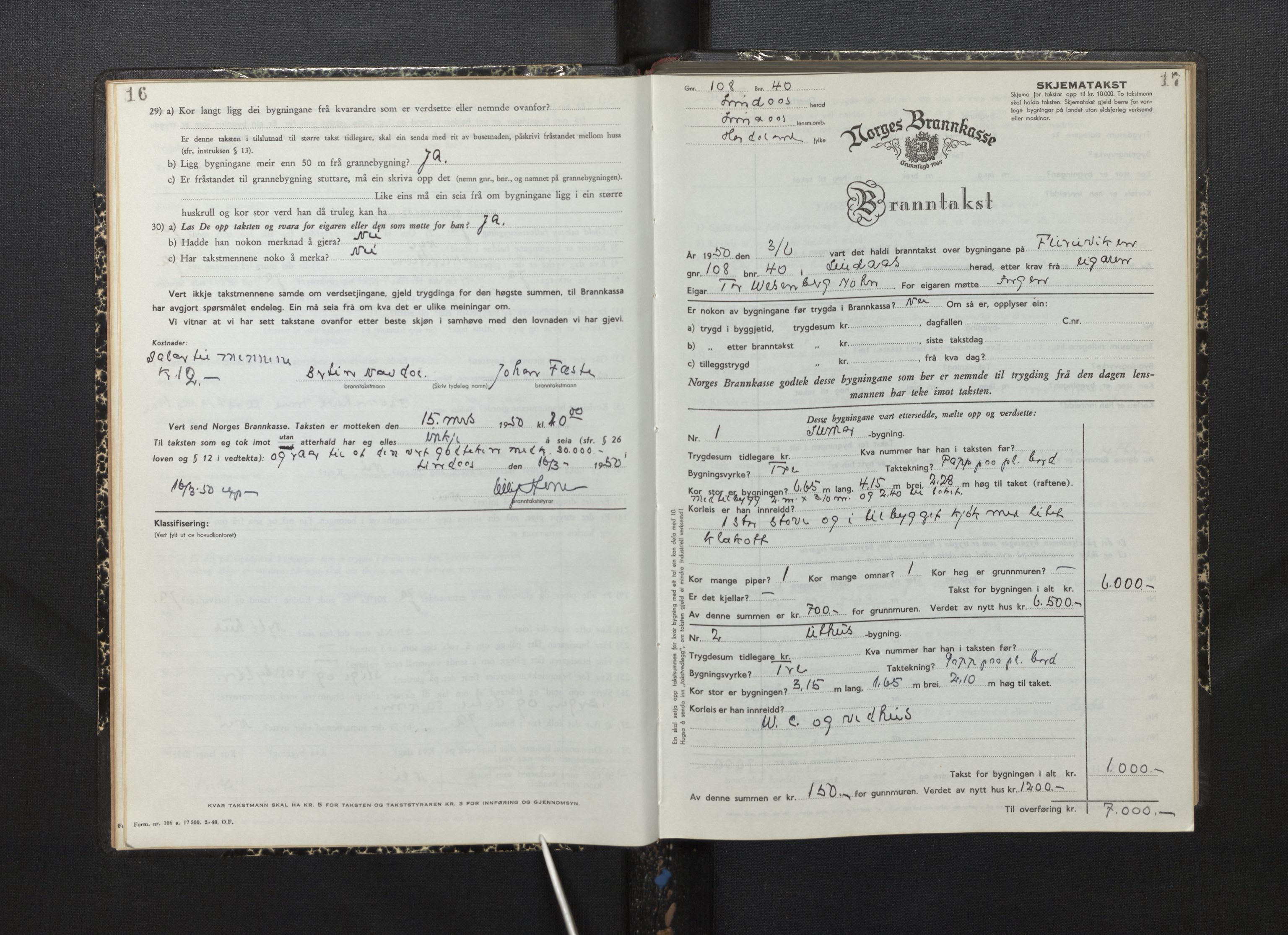 Lensmannen i Lindås, AV/SAB-A-33501/0012/L0002: Branntakstprotokoll skjematakst, 1949-1955, s. 16-17