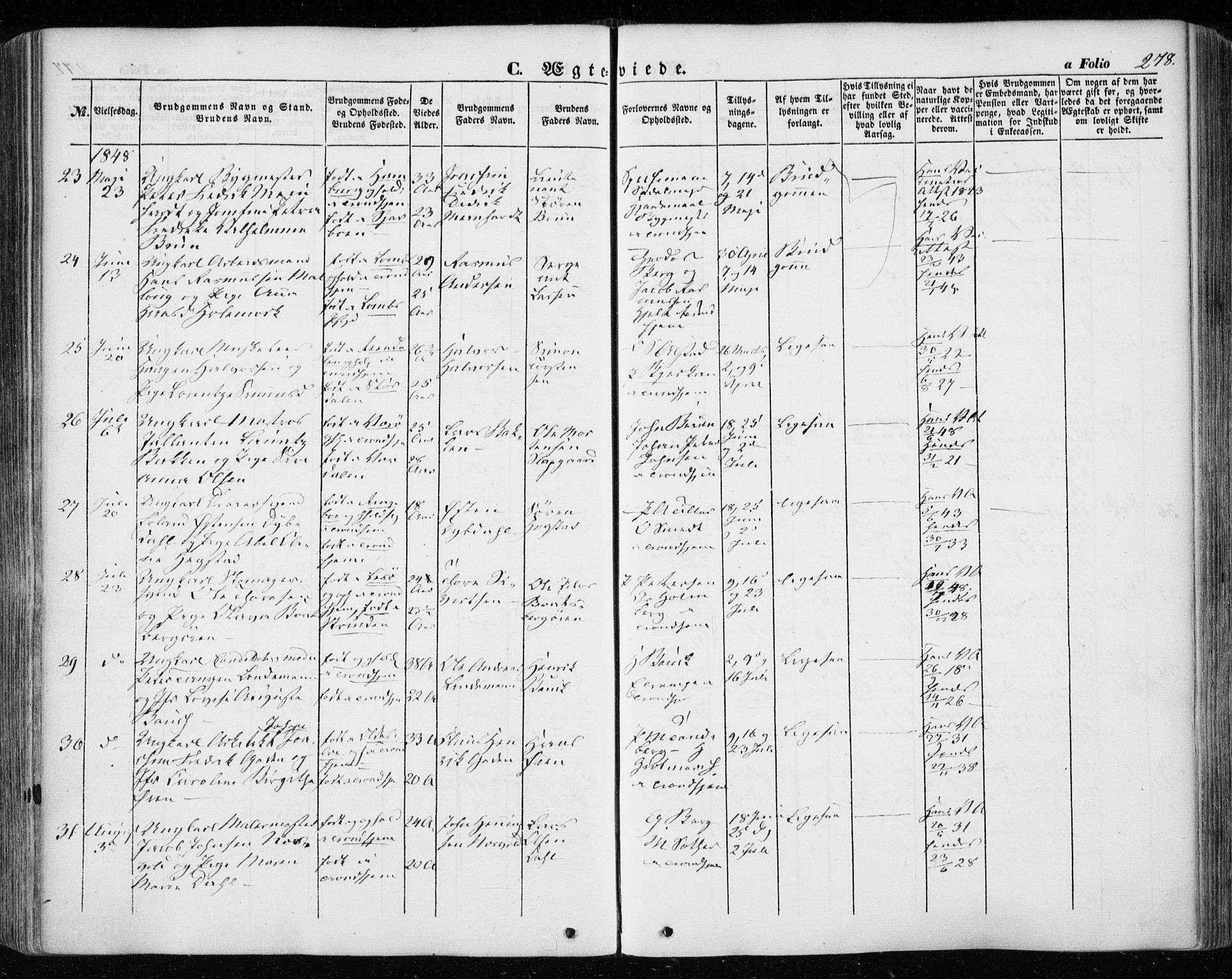 Ministerialprotokoller, klokkerbøker og fødselsregistre - Sør-Trøndelag, AV/SAT-A-1456/601/L0051: Ministerialbok nr. 601A19, 1848-1857, s. 278