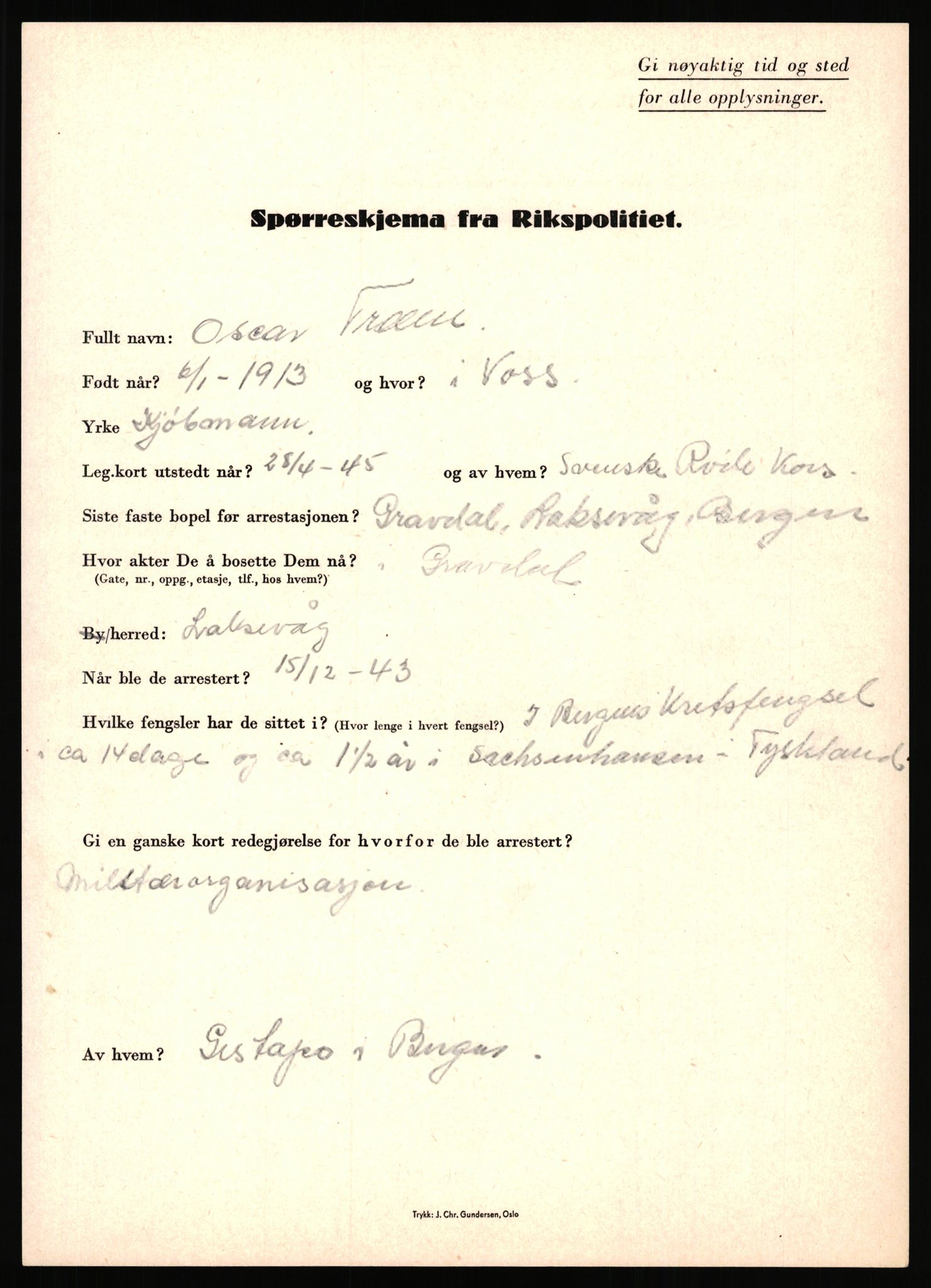 Rikspolitisjefen, AV/RA-S-1560/L/L0017: Tidemann, Hermann G. - Veum, Tjostolv, 1940-1945, s. 439