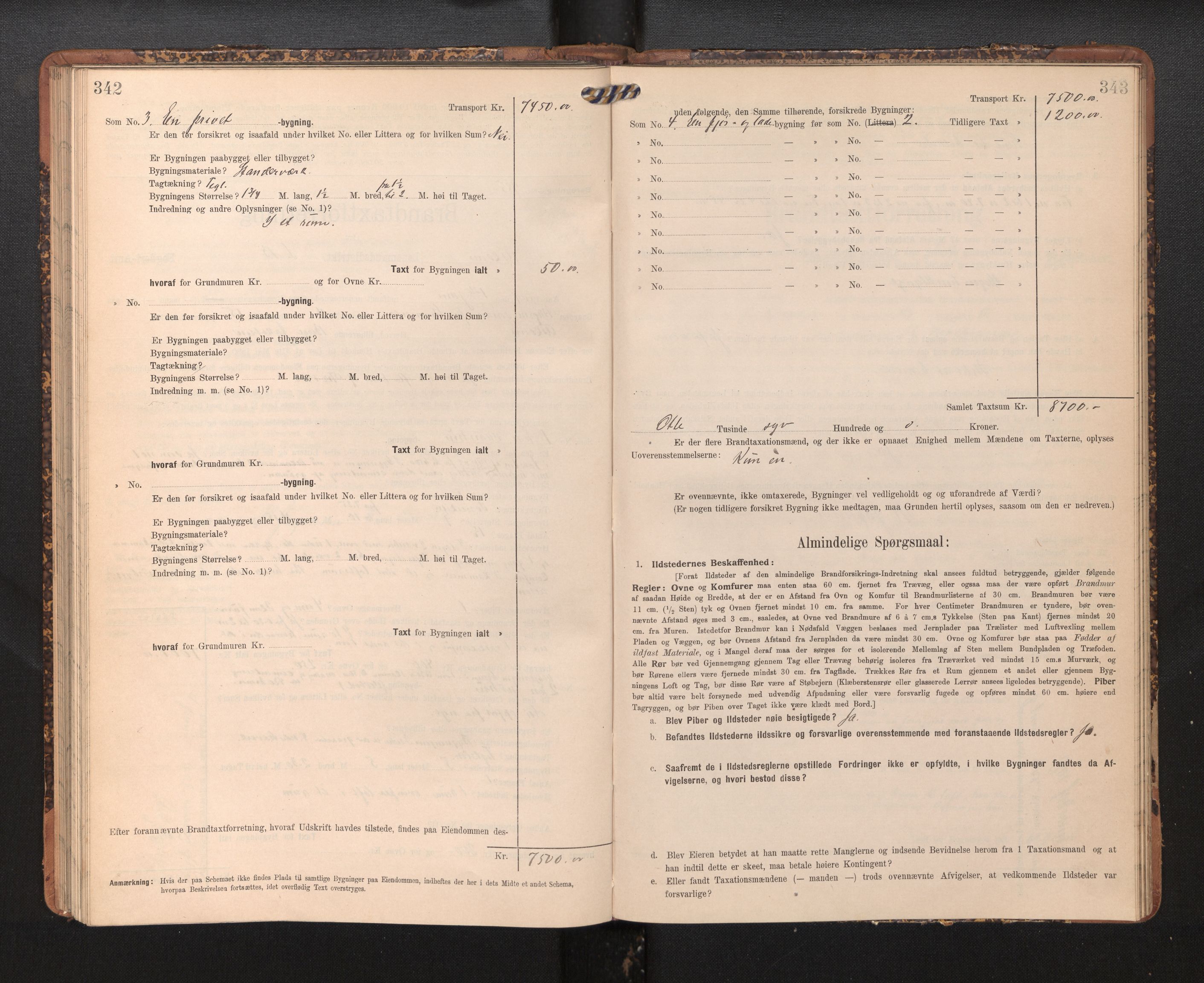 Lensmannen i Askøy, AV/SAB-A-31001/0012/L0005: Branntakstprotokoll, skjematakst, 1907-1915, s. 342-343