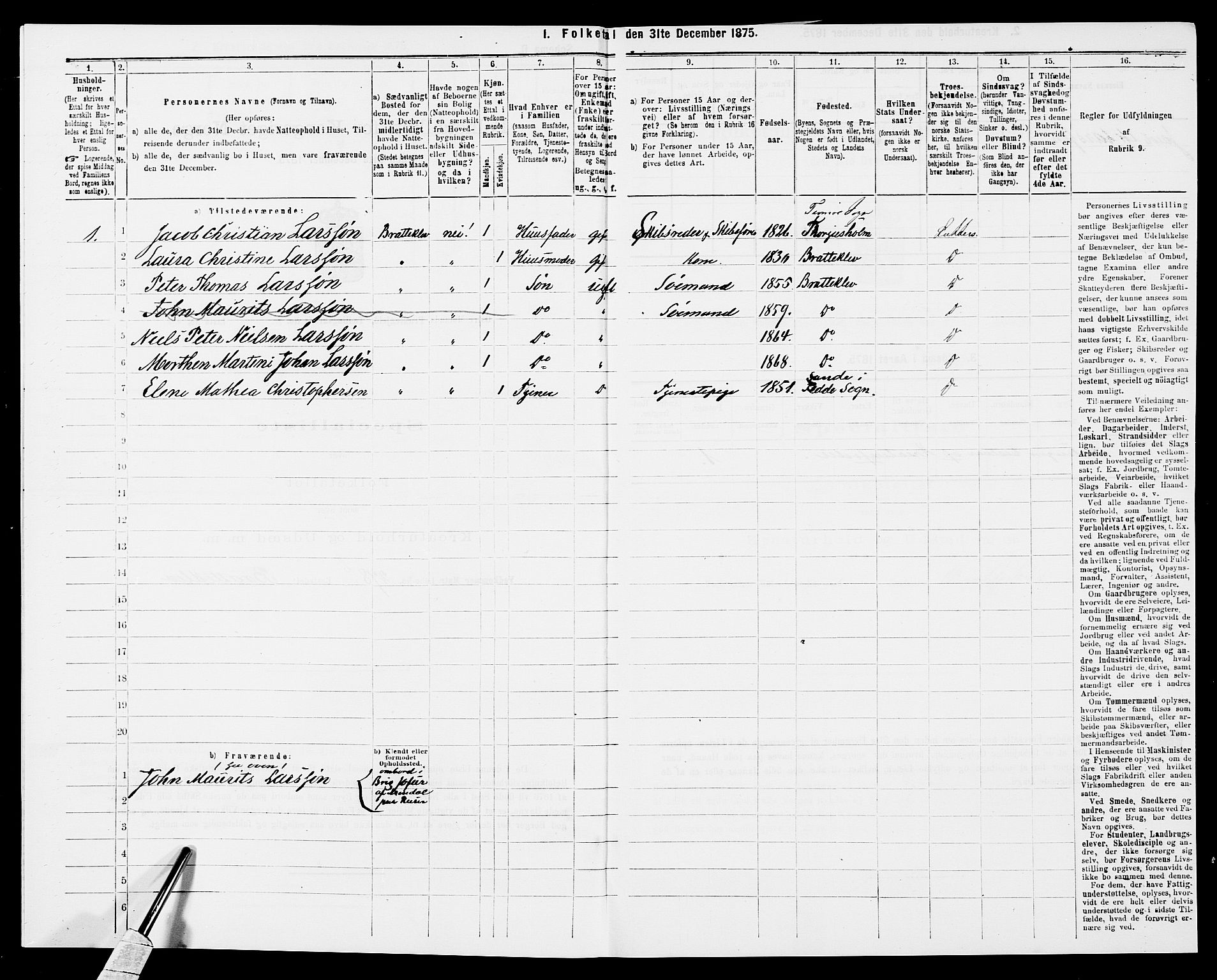 SAK, Folketelling 1875 for 0918P Austre Moland prestegjeld, 1875, s. 2035