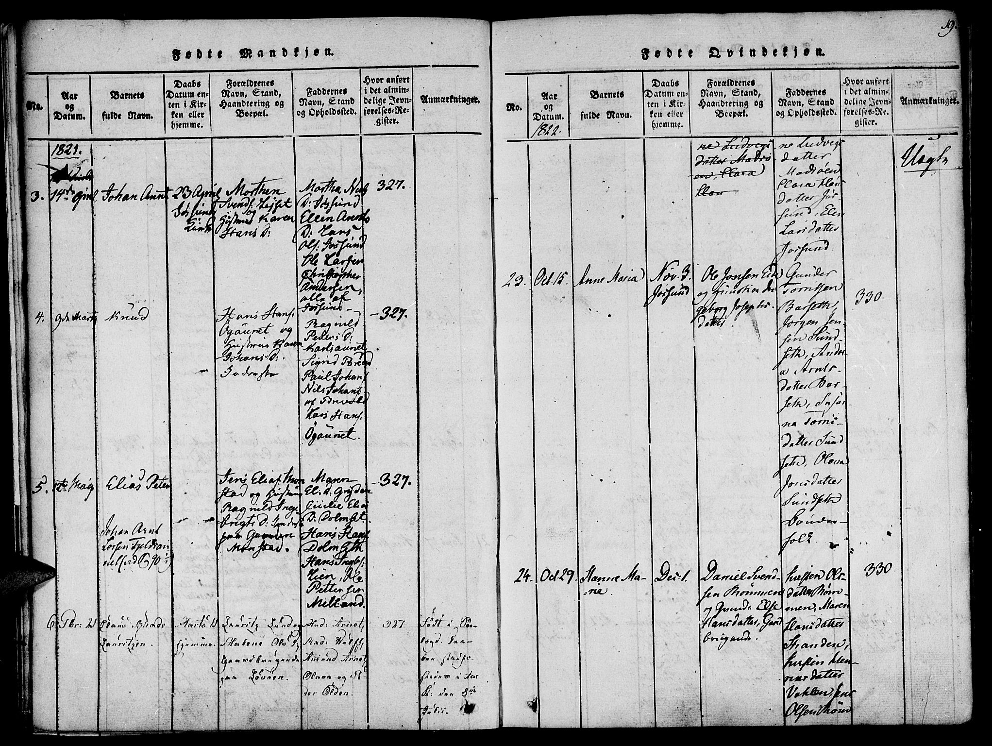 Ministerialprotokoller, klokkerbøker og fødselsregistre - Sør-Trøndelag, SAT/A-1456/655/L0675: Ministerialbok nr. 655A04, 1818-1830, s. 19