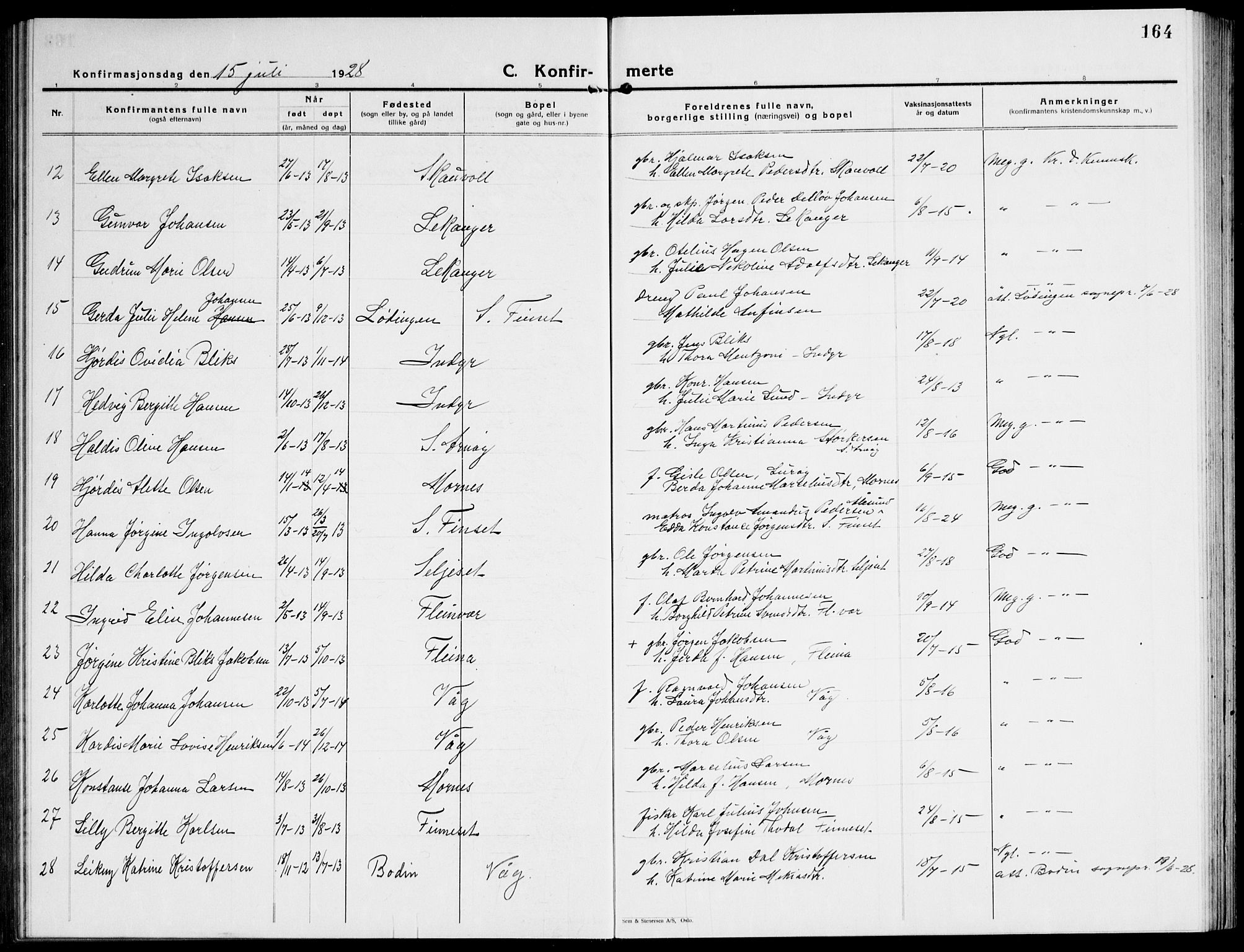 Ministerialprotokoller, klokkerbøker og fødselsregistre - Nordland, AV/SAT-A-1459/805/L0111: Klokkerbok nr. 805C07, 1925-1943, s. 164