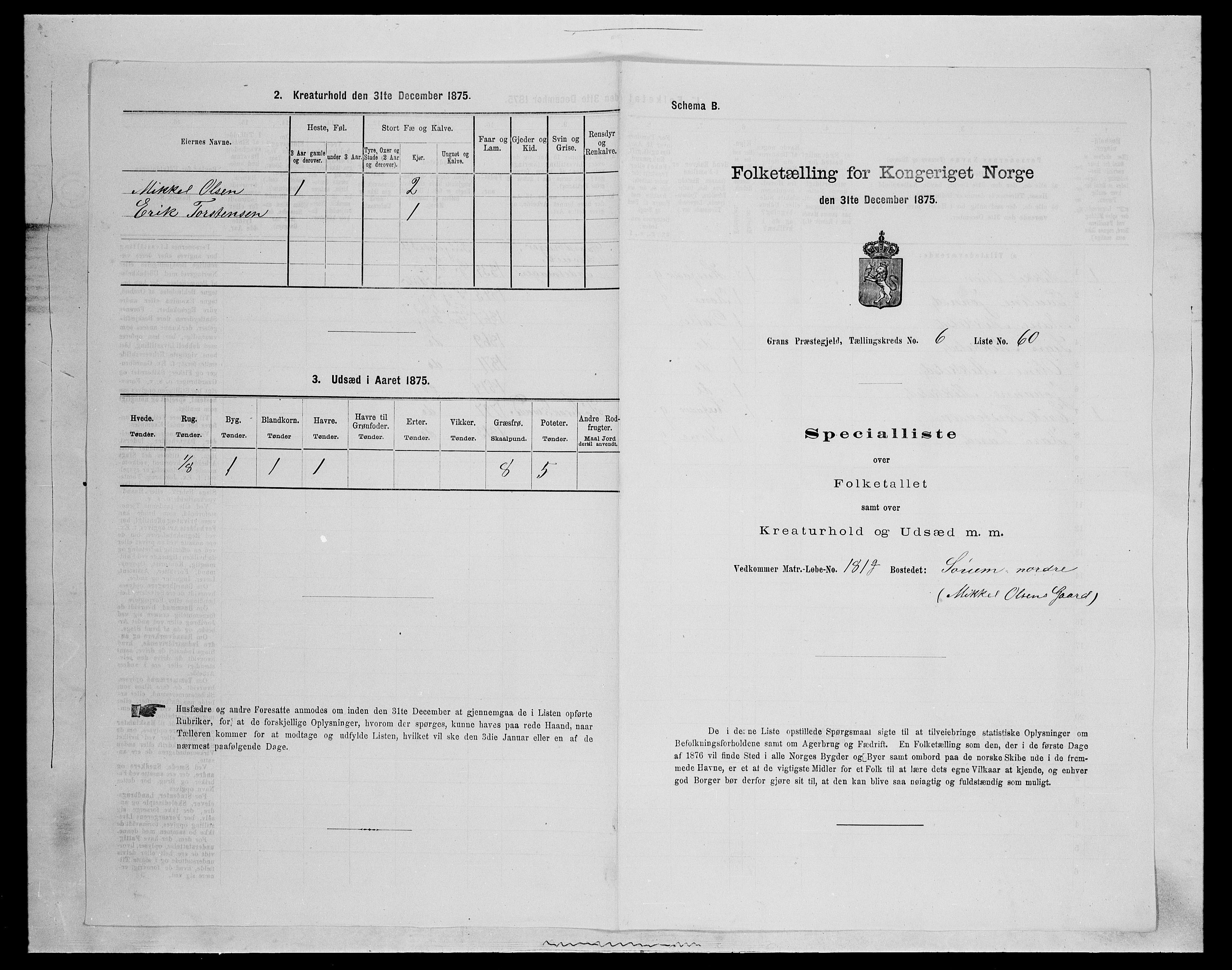 SAH, Folketelling 1875 for 0534P Gran prestegjeld, 1875, s. 1140