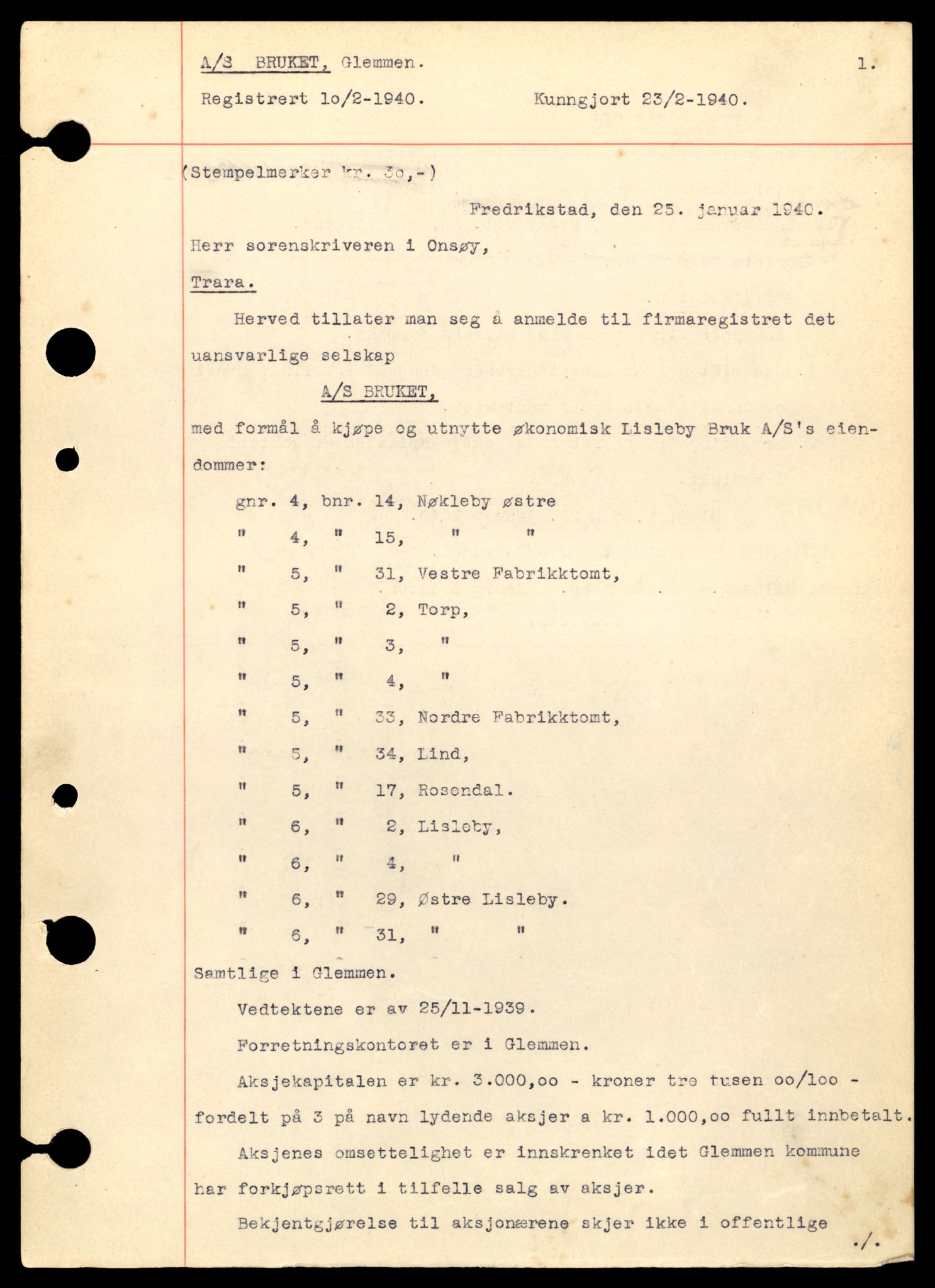 Fredrikstad tingrett, AV/SAT-A-10473/K/Kb/Kba/L0005: Enkeltmannsforetak, aksjeselskap og andelslag, Bru-Cap, 1944-1990, s. 1