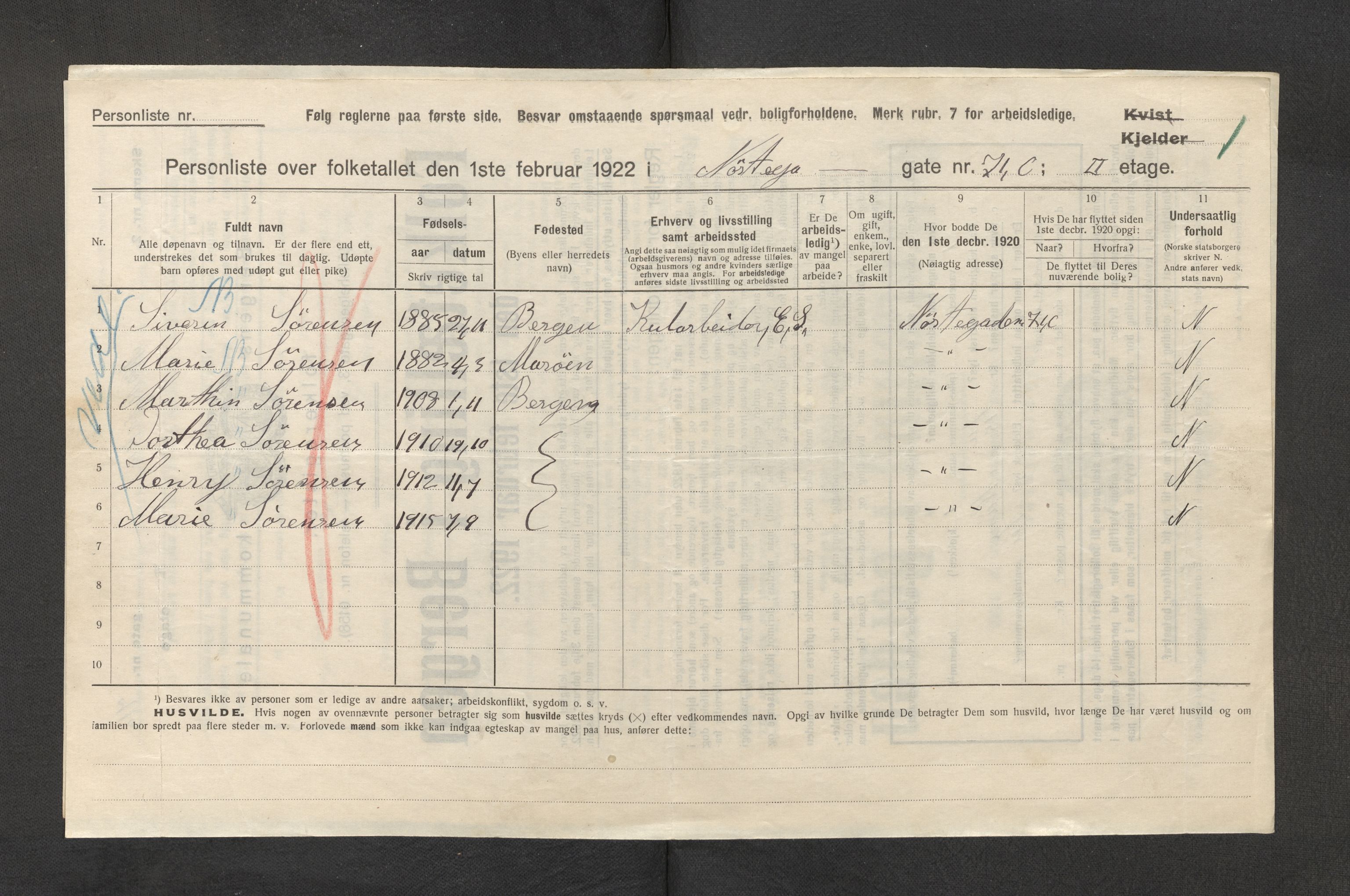 SAB, Kommunal folketelling 1922 for Bergen kjøpstad, 1922, s. 29961