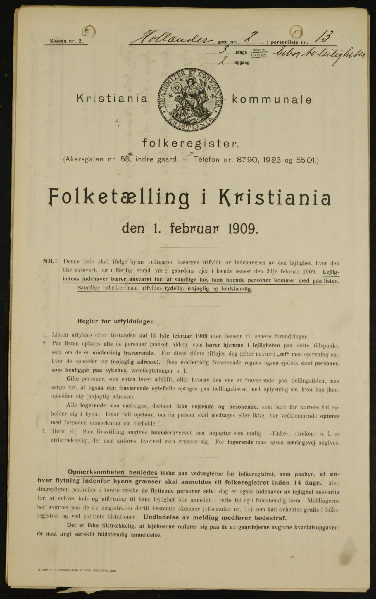 OBA, Kommunal folketelling 1.2.1909 for Kristiania kjøpstad, 1909, s. 36850