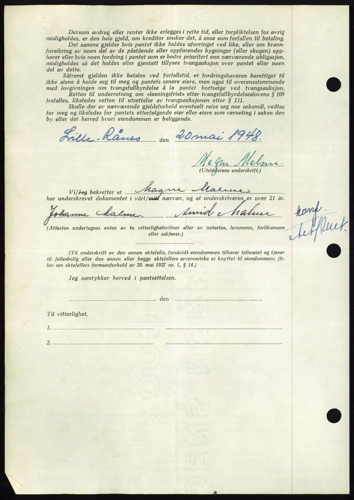 Nordmøre sorenskriveri, AV/SAT-A-4132/1/2/2Ca: Pantebok nr. B99, 1948-1948, Dagboknr: 2232/1948