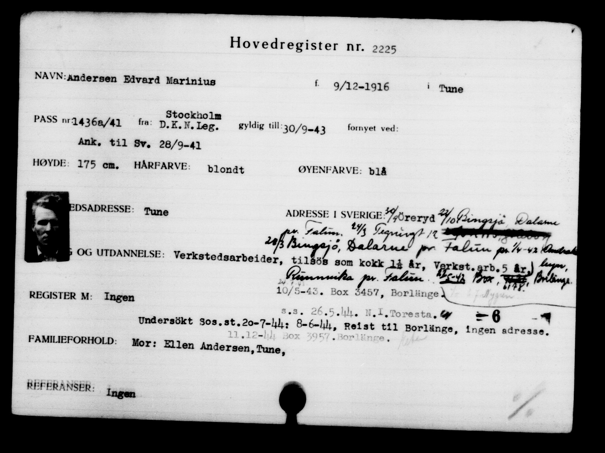 Utenriksstasjonene, Legasjonen i Stockholm, Flyktningkontoret, AV/RA-S-6753/V/Va/L0003: Kjesäterkartoteket, flyktninger med registreringsnr. 2001-3495, 1940-1945, s. 314