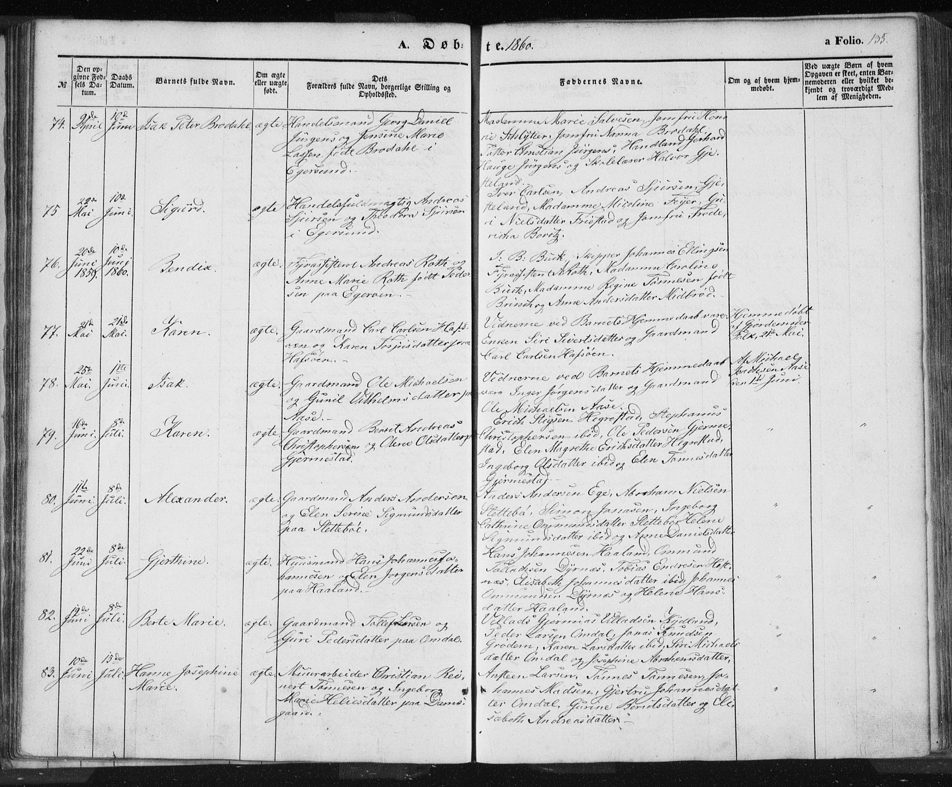 Eigersund sokneprestkontor, AV/SAST-A-101807/S08/L0012: Ministerialbok nr. A 12.1, 1850-1865, s. 135