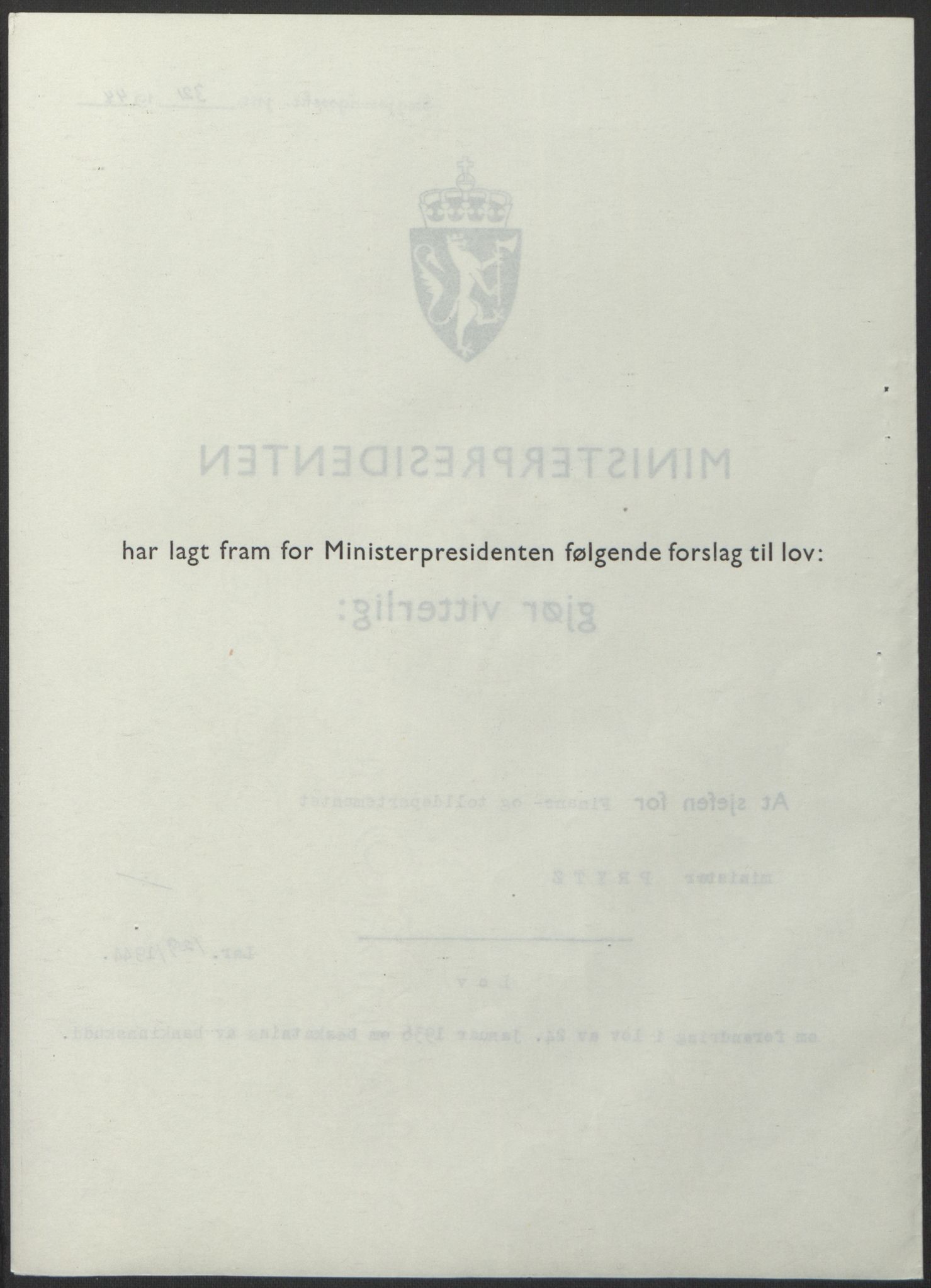 NS-administrasjonen 1940-1945 (Statsrådsekretariatet, de kommisariske statsråder mm), RA/S-4279/D/Db/L0100: Lover, 1944, s. 616