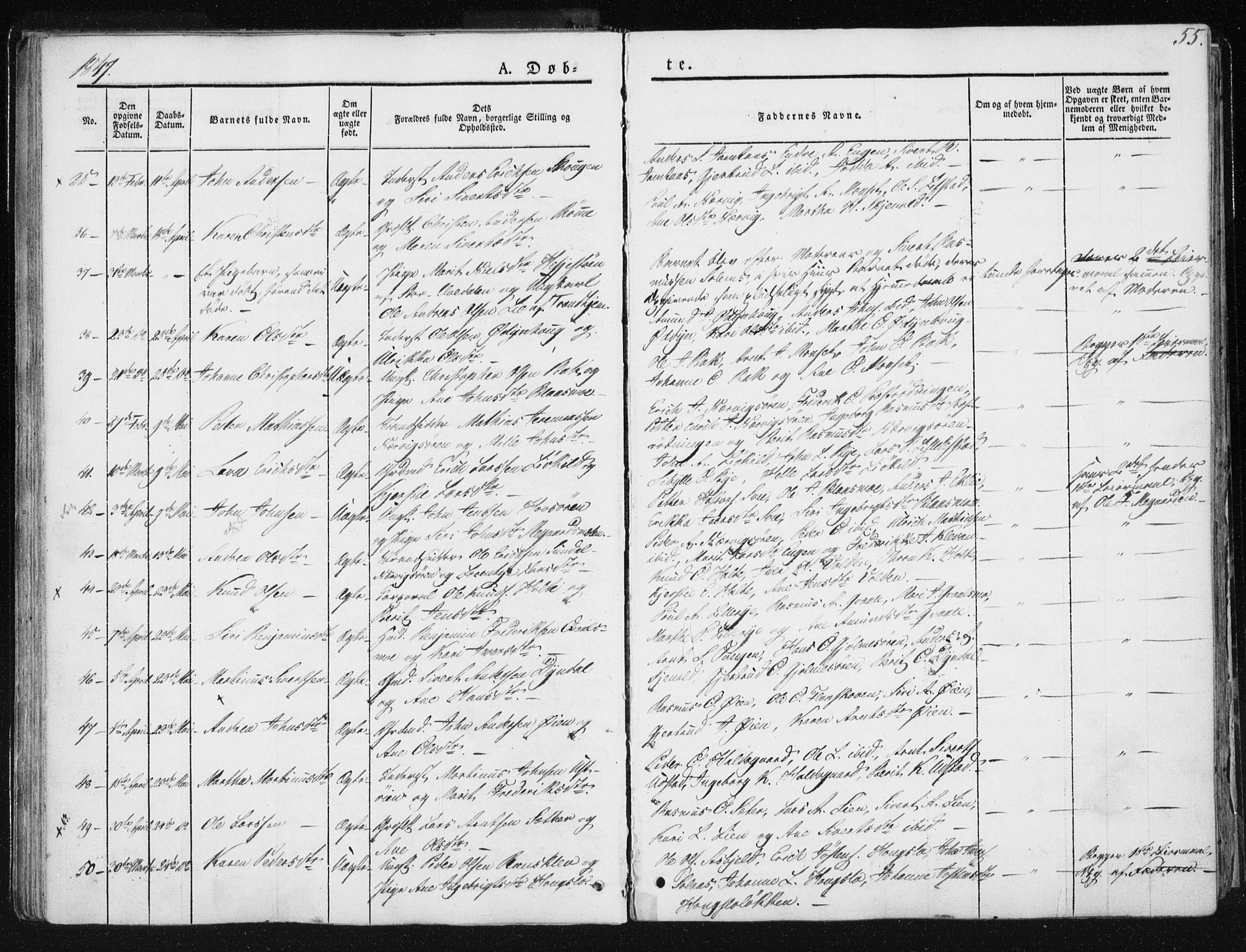 Ministerialprotokoller, klokkerbøker og fødselsregistre - Sør-Trøndelag, SAT/A-1456/668/L0805: Ministerialbok nr. 668A05, 1840-1853, s. 55