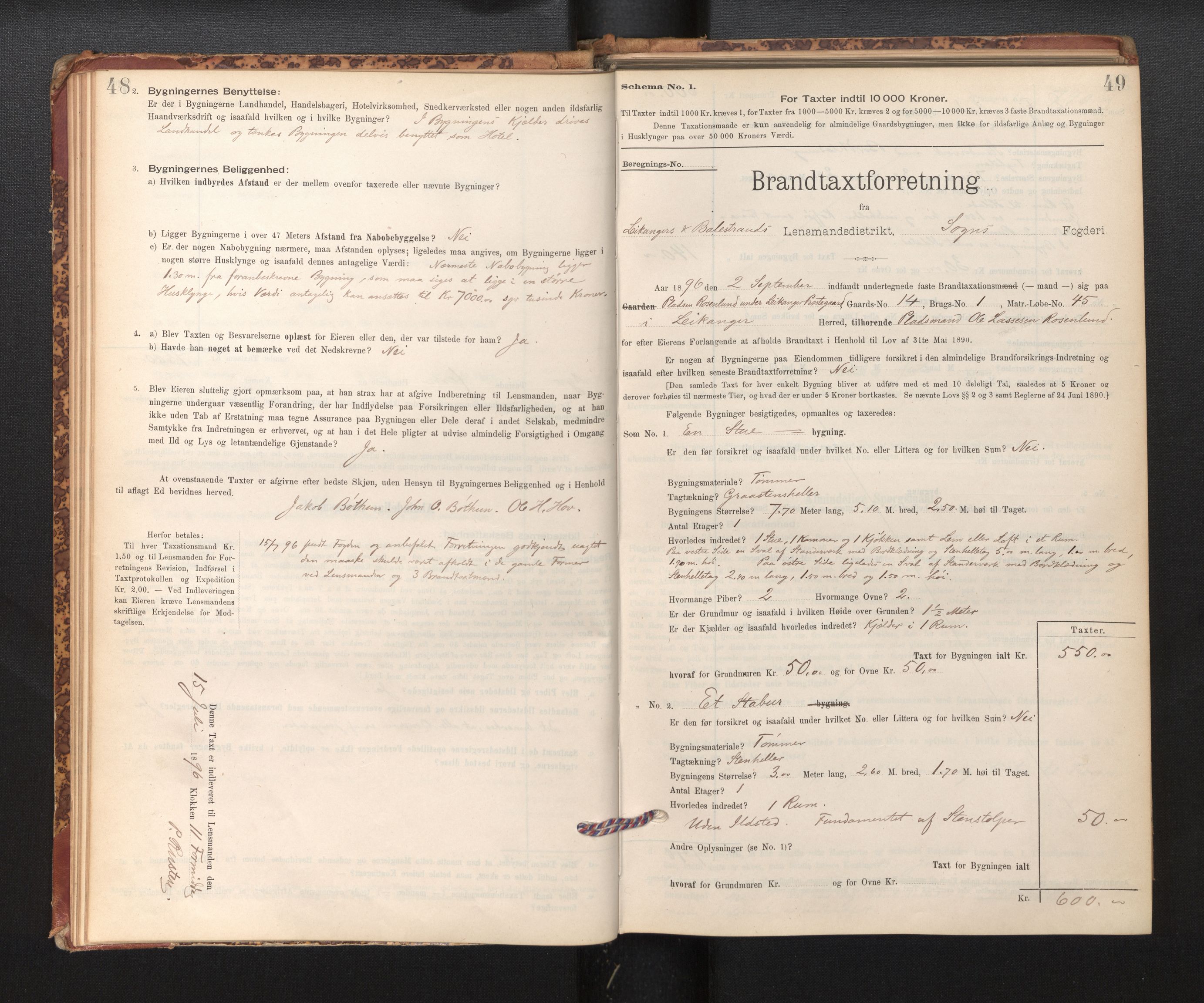 Lensmannen i Leikanger, AV/SAB-A-29201/0012/L0004: Branntakstprotokoll, skjematakst, 1894-1903, s. 48-49
