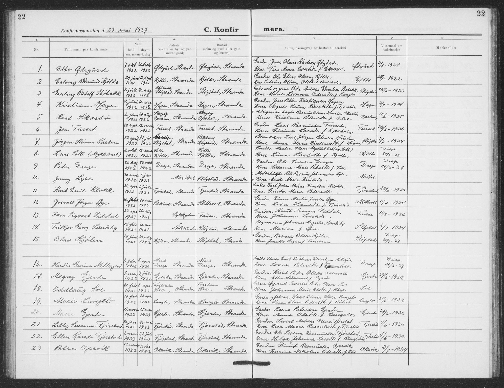 Ministerialprotokoller, klokkerbøker og fødselsregistre - Møre og Romsdal, SAT/A-1454/520/L0294: Klokkerbok nr. 520C06, 1923-1938, s. 22