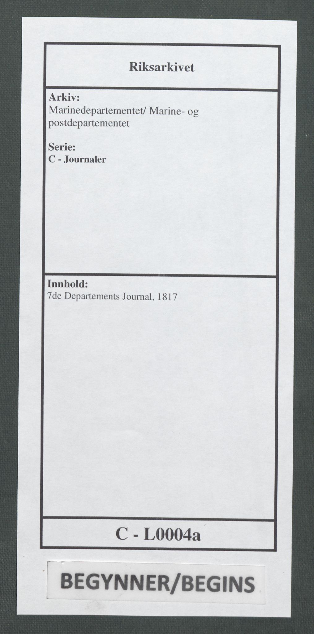 Marinedepartementet/ Marine- og postdepartementet, AV/RA-RAFA-3792/C/L0004a: 7de Departements Journal, 1817