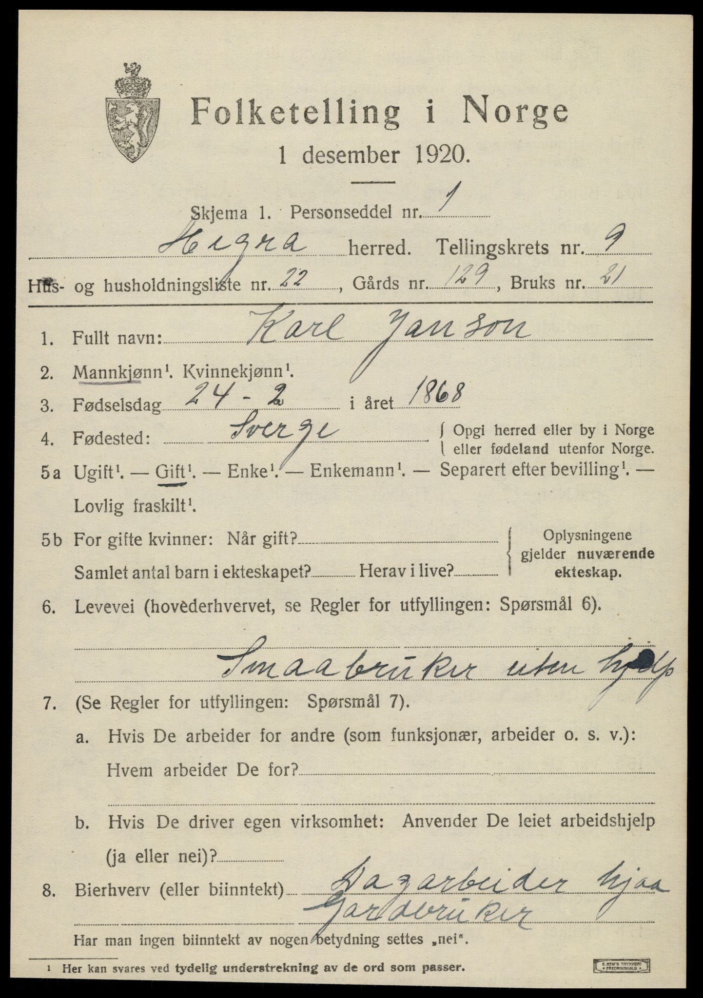 SAT, Folketelling 1920 for 1712 Hegra herred, 1920, s. 6216