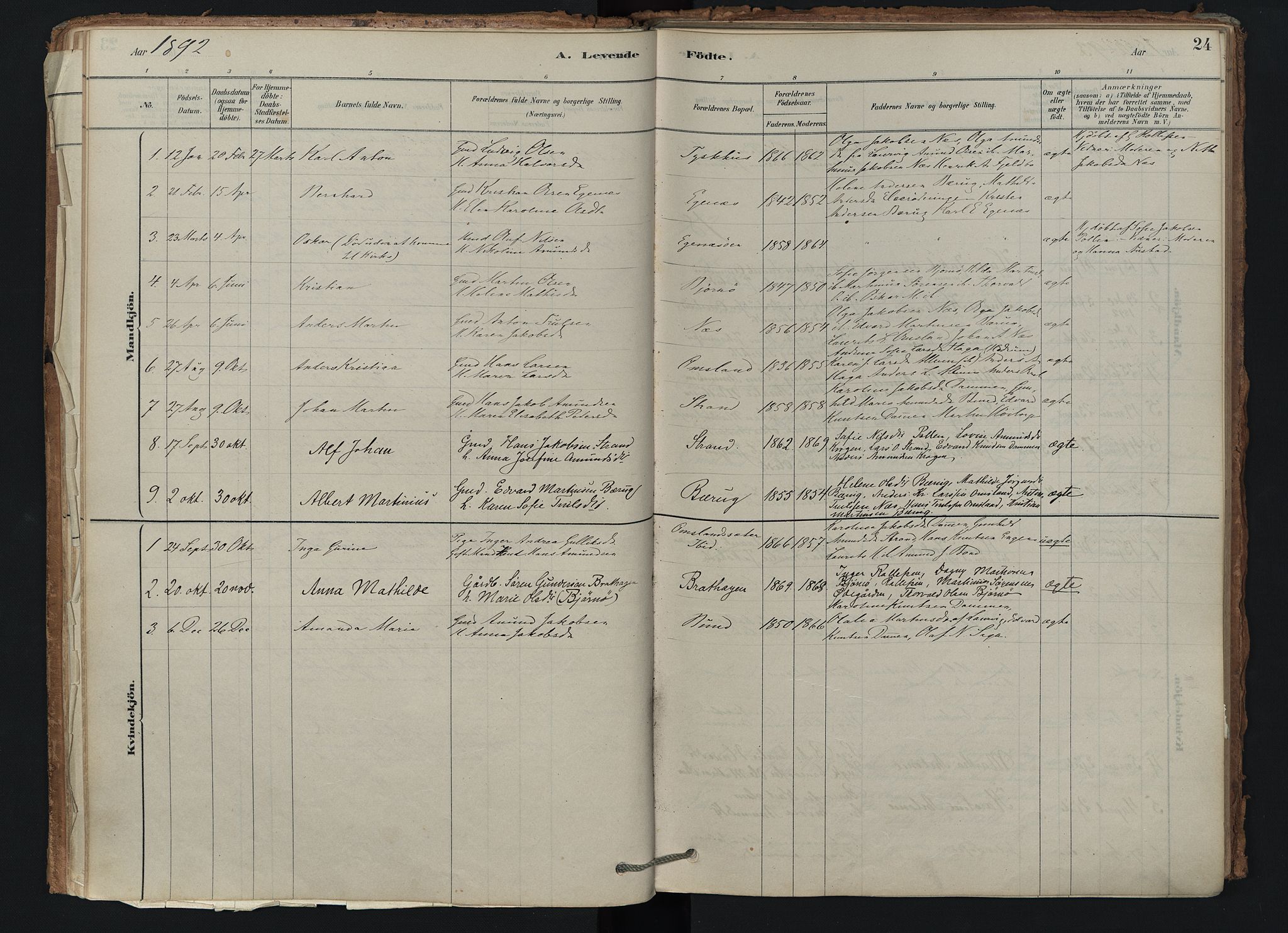 Brunlanes kirkebøker, AV/SAKO-A-342/F/Fd/L0001: Ministerialbok nr. IV 1, 1878-1917, s. 24