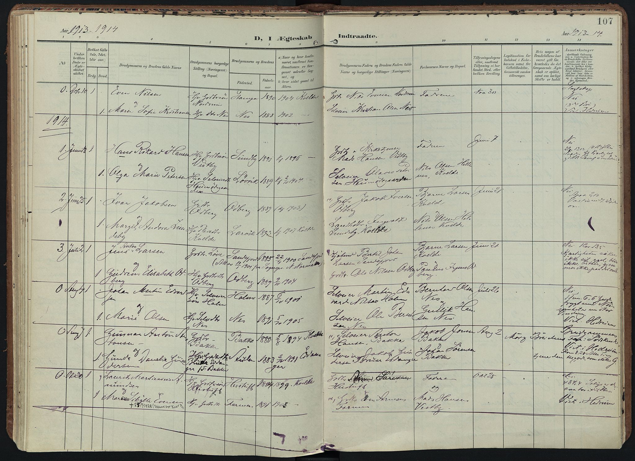 Hedrum kirkebøker, AV/SAKO-A-344/F/Fb/L0002: Ministerialbok nr. II 2, 1906-1924, s. 107