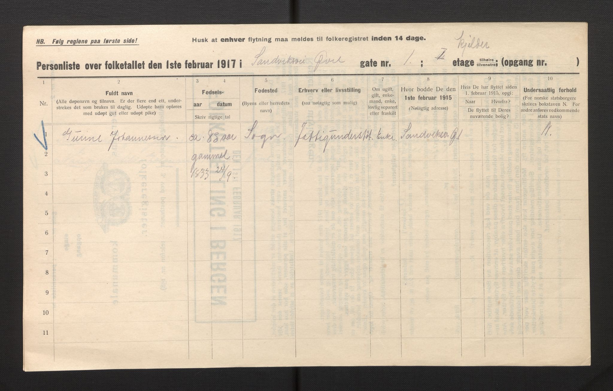 SAB, Kommunal folketelling 1917 for Bergen kjøpstad, 1917, s. 33529