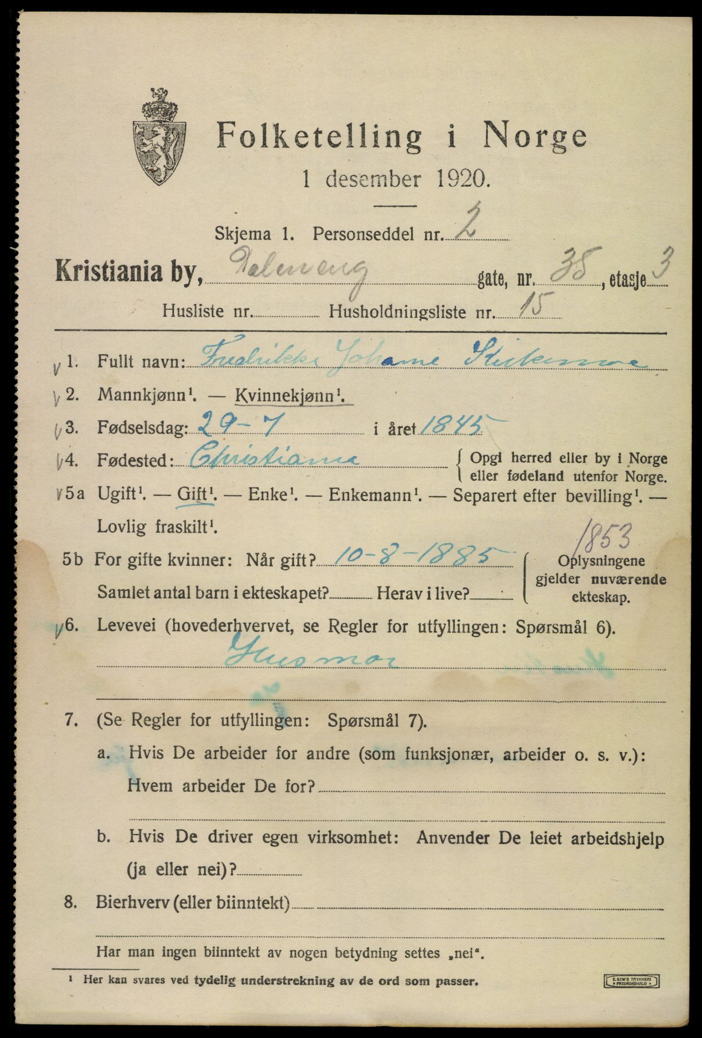 SAO, Folketelling 1920 for 0301 Kristiania kjøpstad, 1920, s. 206385