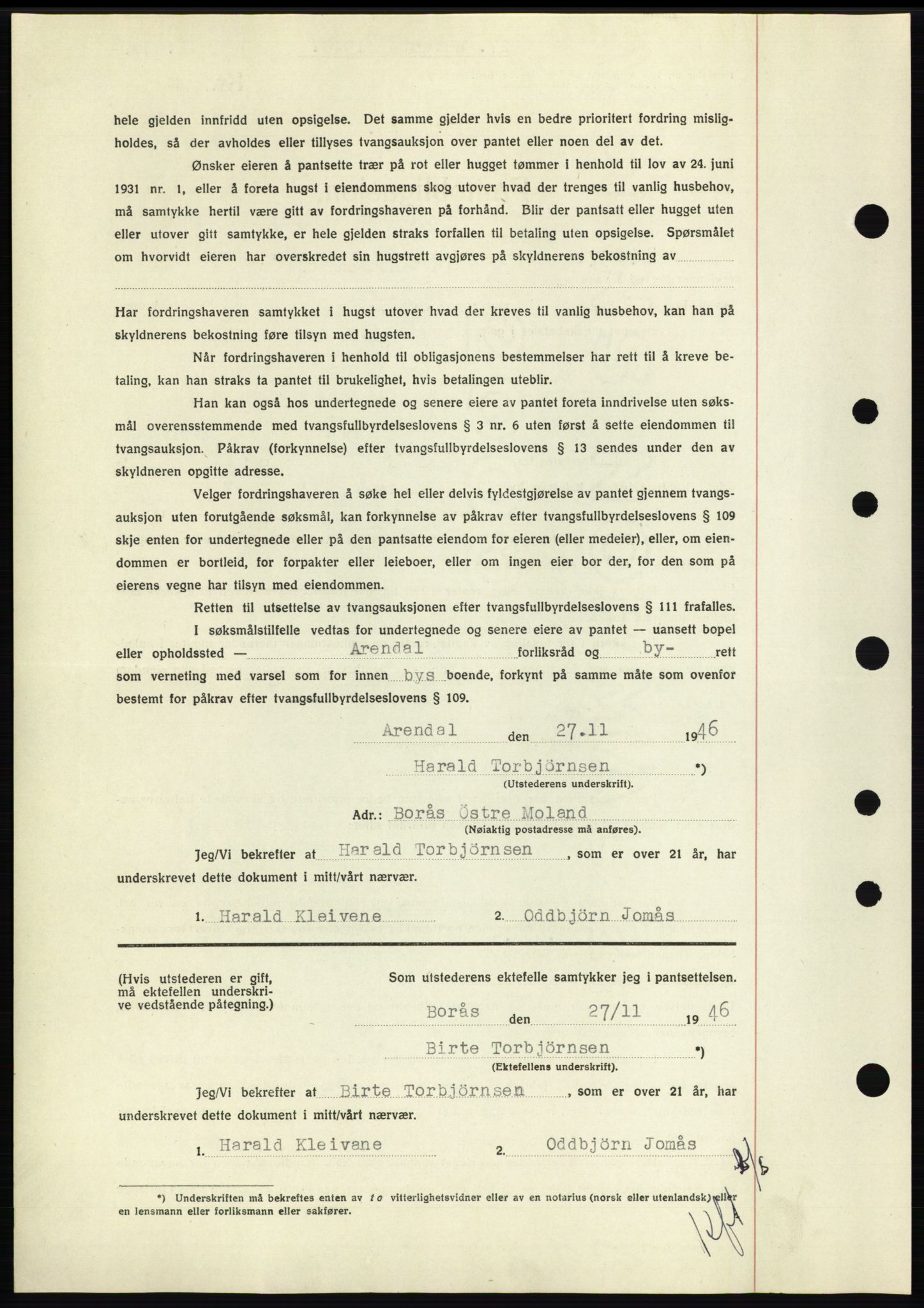 Nedenes sorenskriveri, SAK/1221-0006/G/Gb/Gbb/L0003: Pantebok nr. B3b, 1946-1946, Dagboknr: 1547/1946