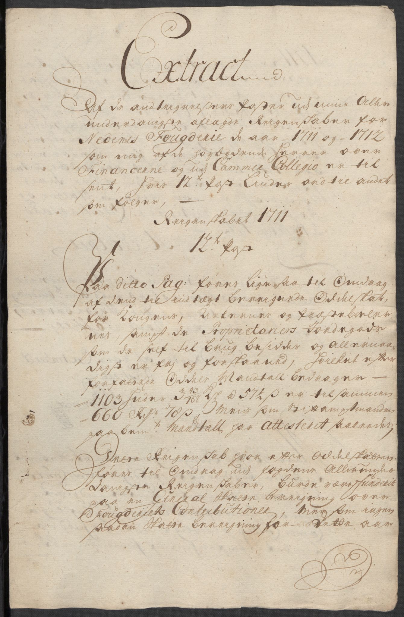 Rentekammeret inntil 1814, Reviderte regnskaper, Fogderegnskap, AV/RA-EA-4092/R39/L2320: Fogderegnskap Nedenes, 1712, s. 577