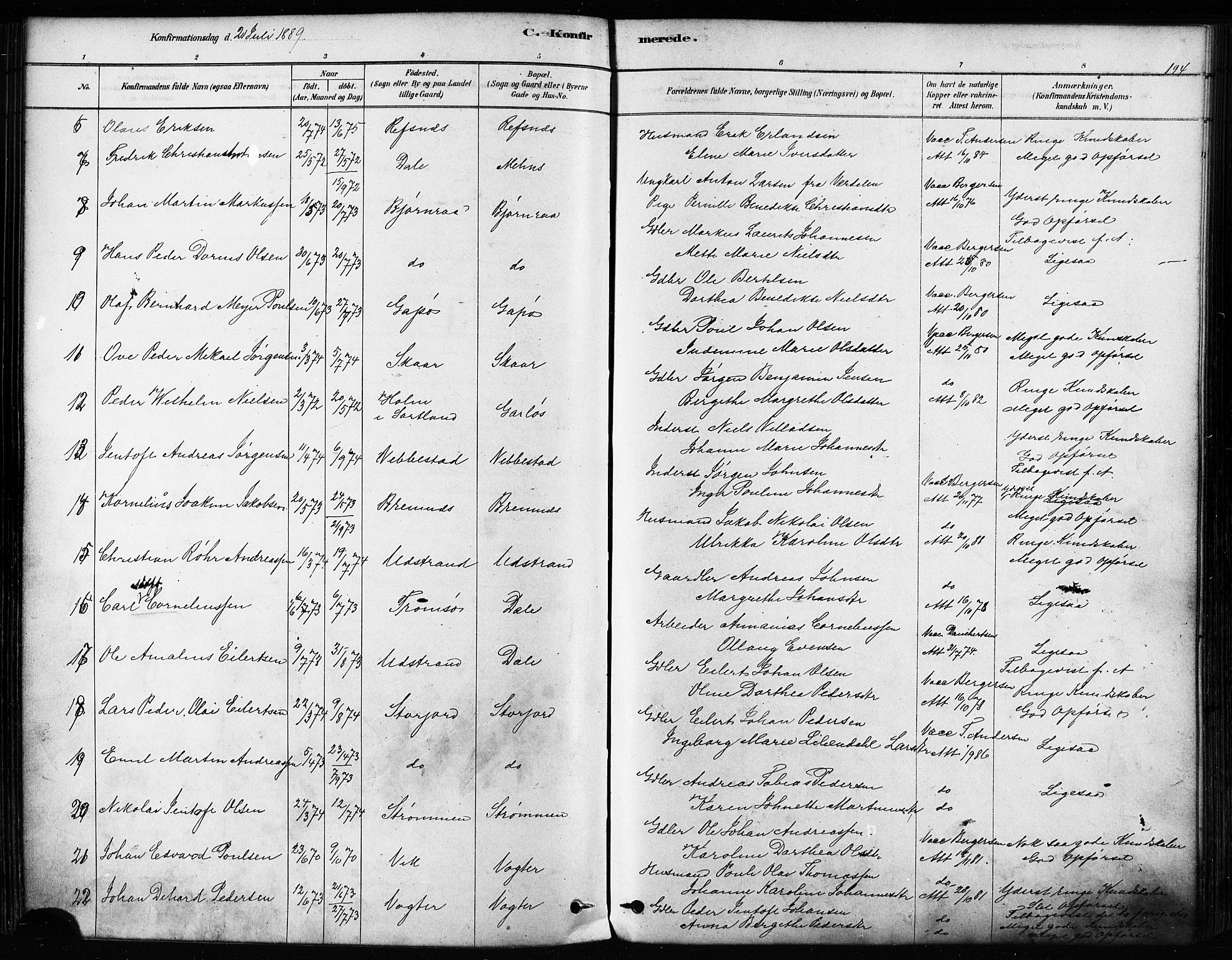 Kvæfjord sokneprestkontor, AV/SATØ-S-1323/G/Ga/Gaa/L0005kirke: Ministerialbok nr. 5, 1878-1894, s. 194