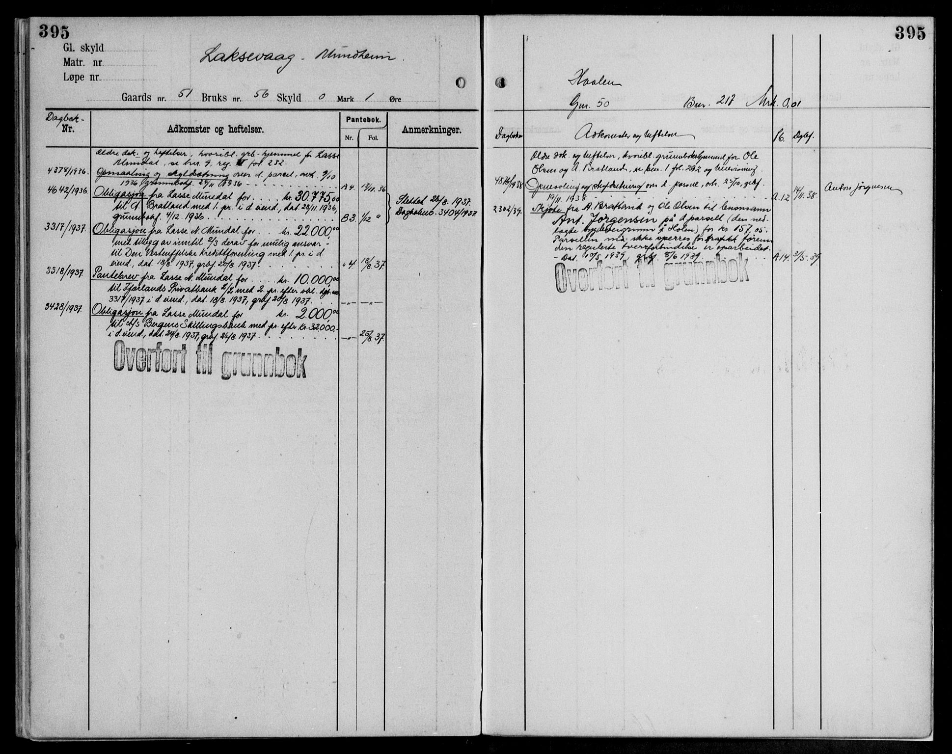 Midhordland sorenskriveri, AV/SAB-A-3001/1/G/Ga/Gab/L0112: Panteregister nr. II.A.b.112, s. 395