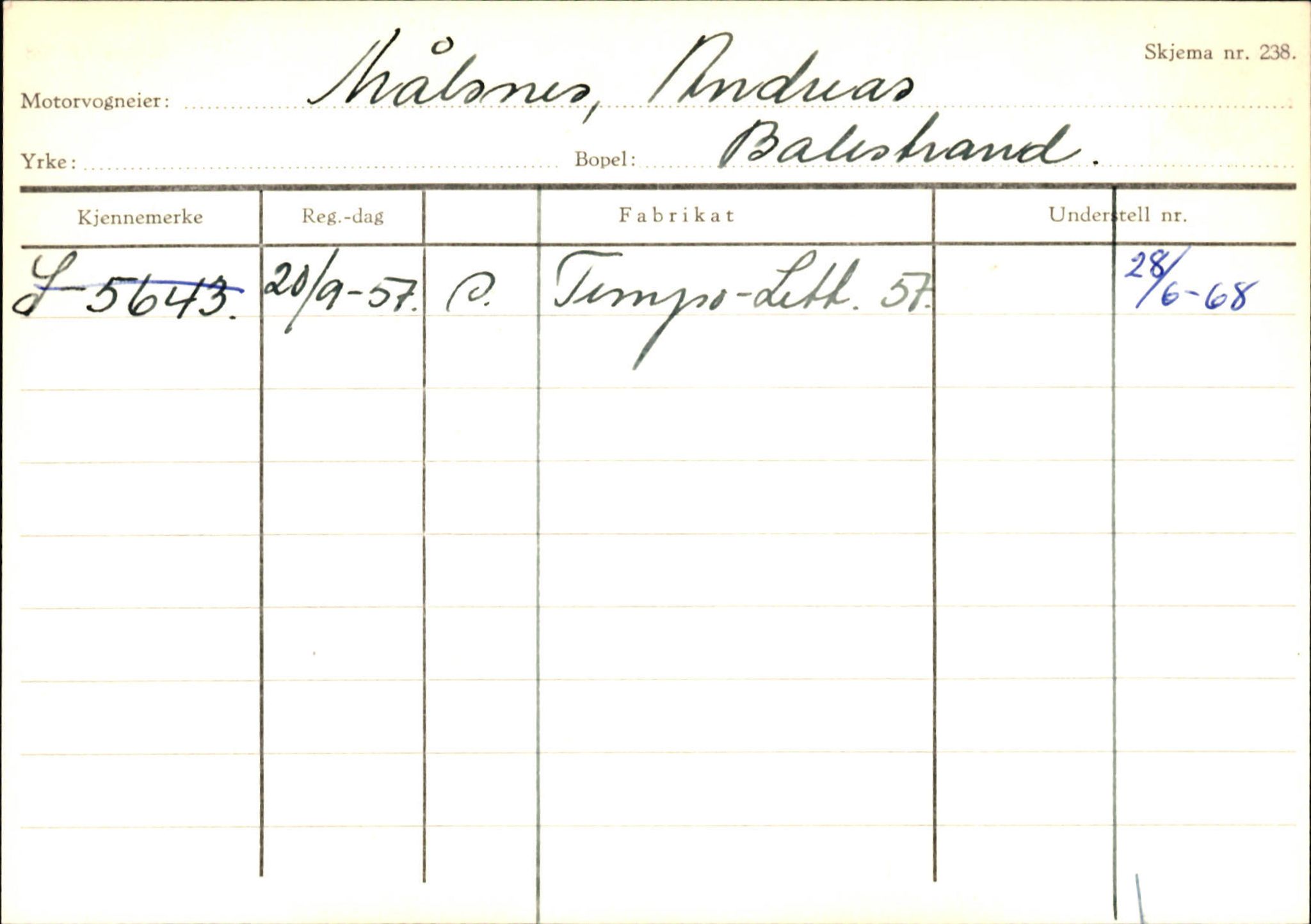 Statens vegvesen, Sogn og Fjordane vegkontor, AV/SAB-A-5301/4/F/L0132: Eigarregister Askvoll A-Å. Balestrand A-Å, 1945-1975, s. 2116