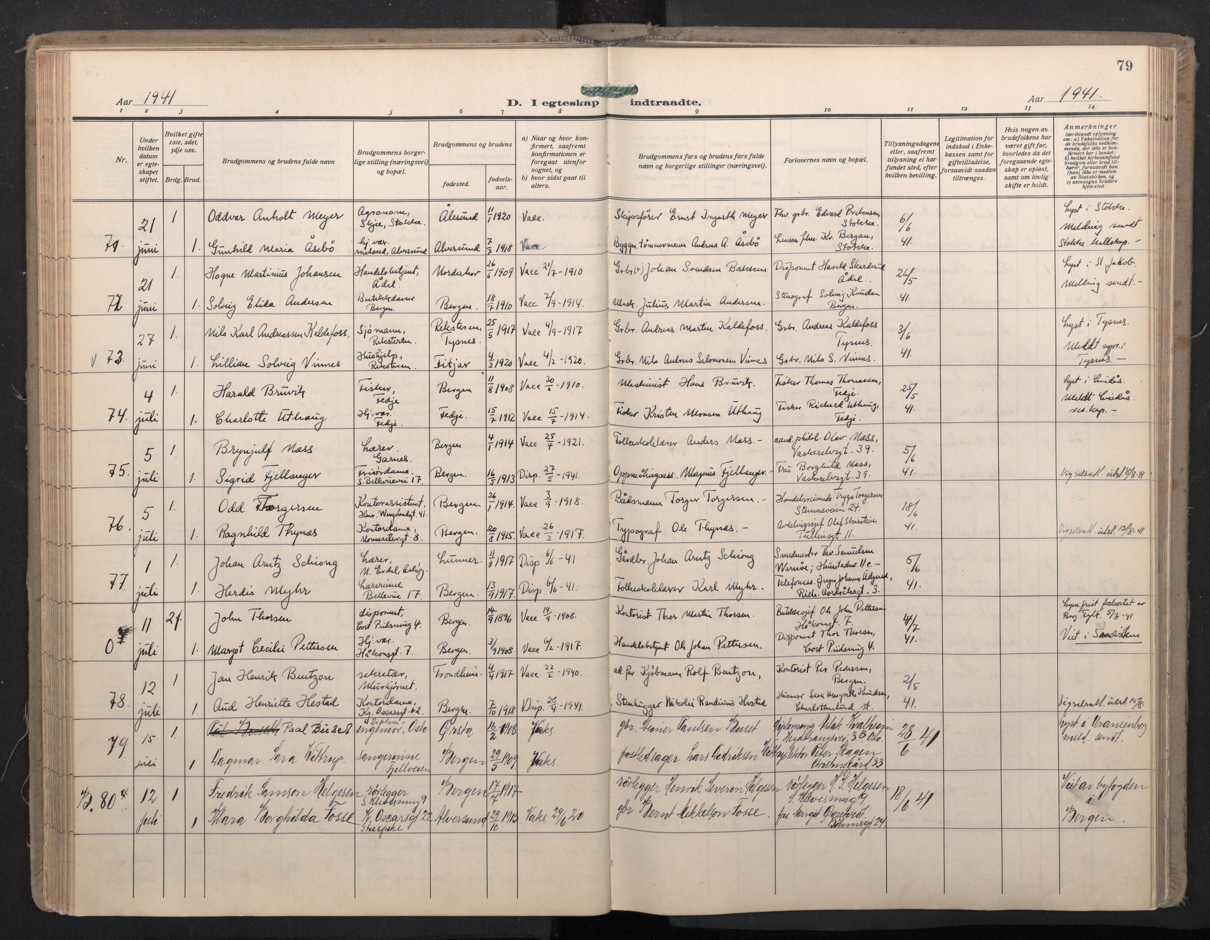 Domkirken sokneprestembete, AV/SAB-A-74801/H/Haa: Ministerialbok nr. D 7, 1937-1950, s. 78b-79a