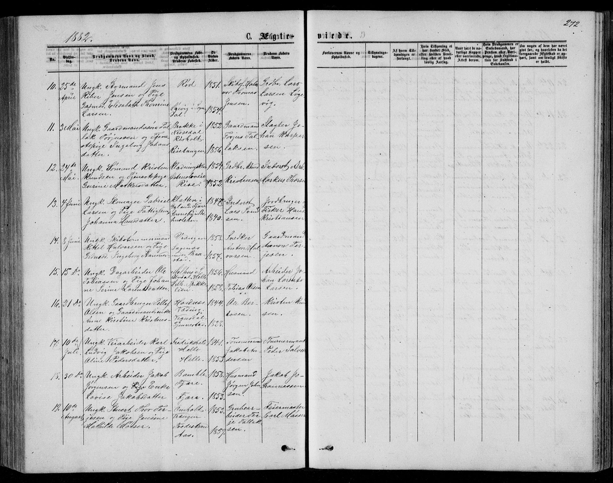 Øyestad sokneprestkontor, AV/SAK-1111-0049/F/Fb/L0008: Klokkerbok nr. B 8, 1872-1886, s. 272