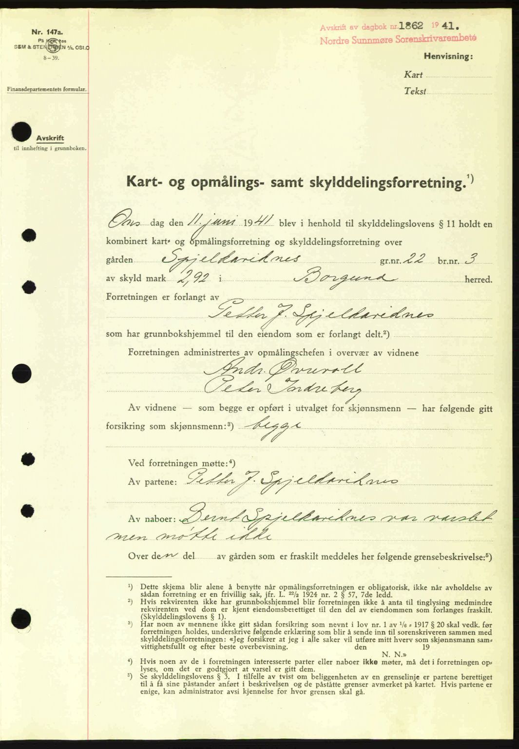 Nordre Sunnmøre sorenskriveri, AV/SAT-A-0006/1/2/2C/2Ca: Pantebok nr. A12, 1941-1942, Dagboknr: 1862/1941