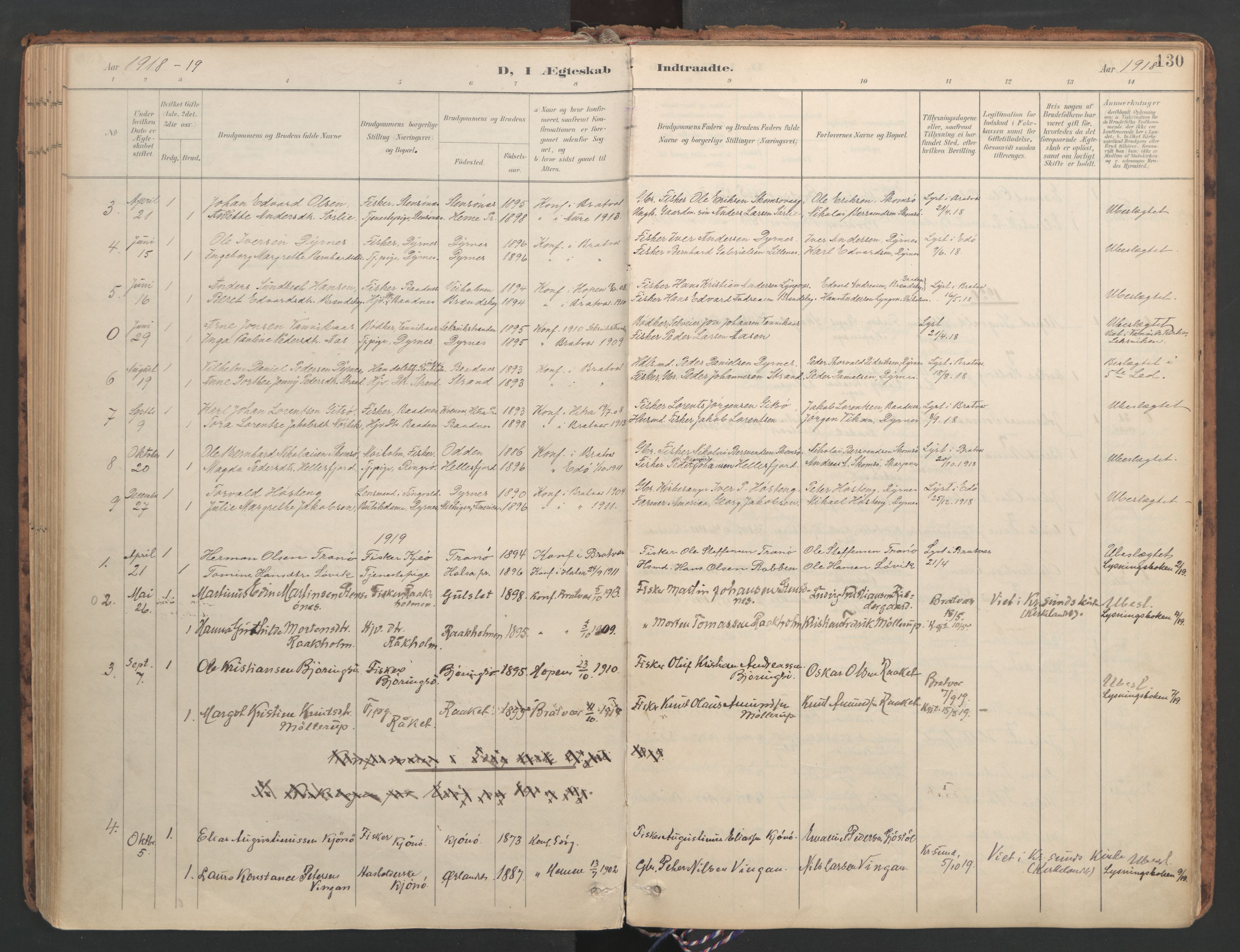 Ministerialprotokoller, klokkerbøker og fødselsregistre - Møre og Romsdal, AV/SAT-A-1454/582/L0948: Ministerialbok nr. 582A02, 1901-1922, s. 130