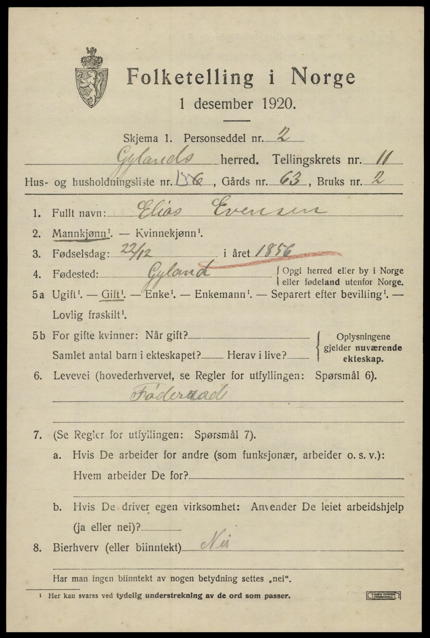 SAK, Folketelling 1920 for 1044 Gyland herred, 1920, s. 2414