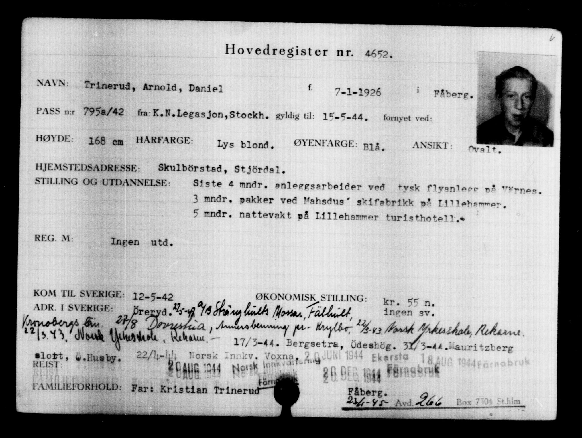 Utenriksstasjonene, Legasjonen i Stockholm, Flyktningkontoret, AV/RA-S-6753/V/Va/L0004: Kjesäterkartoteket, flyktninger med registreringsnr. 3496-6610, 1940-1945, s. 1368