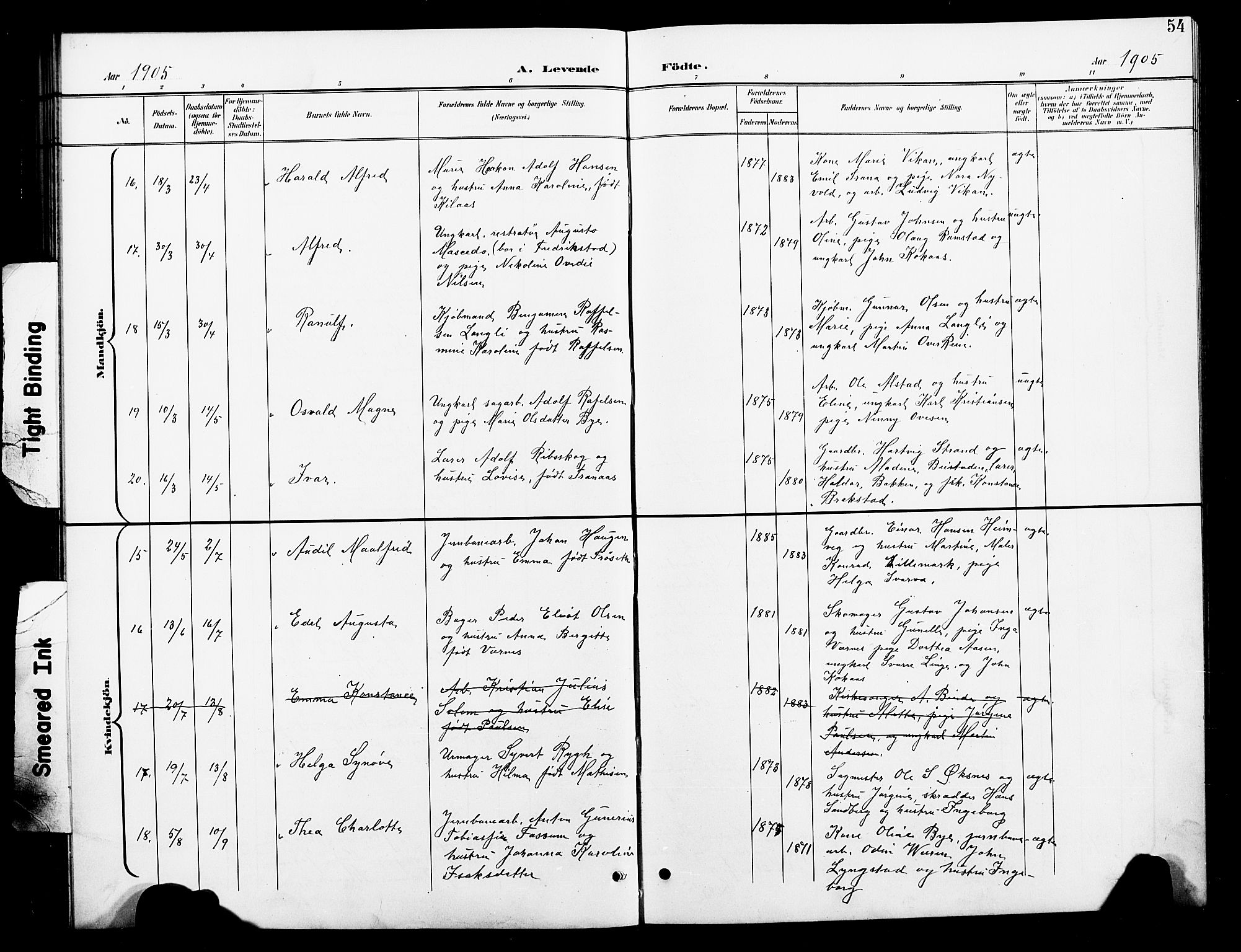 Ministerialprotokoller, klokkerbøker og fødselsregistre - Nord-Trøndelag, SAT/A-1458/739/L0375: Klokkerbok nr. 739C03, 1898-1908, s. 54