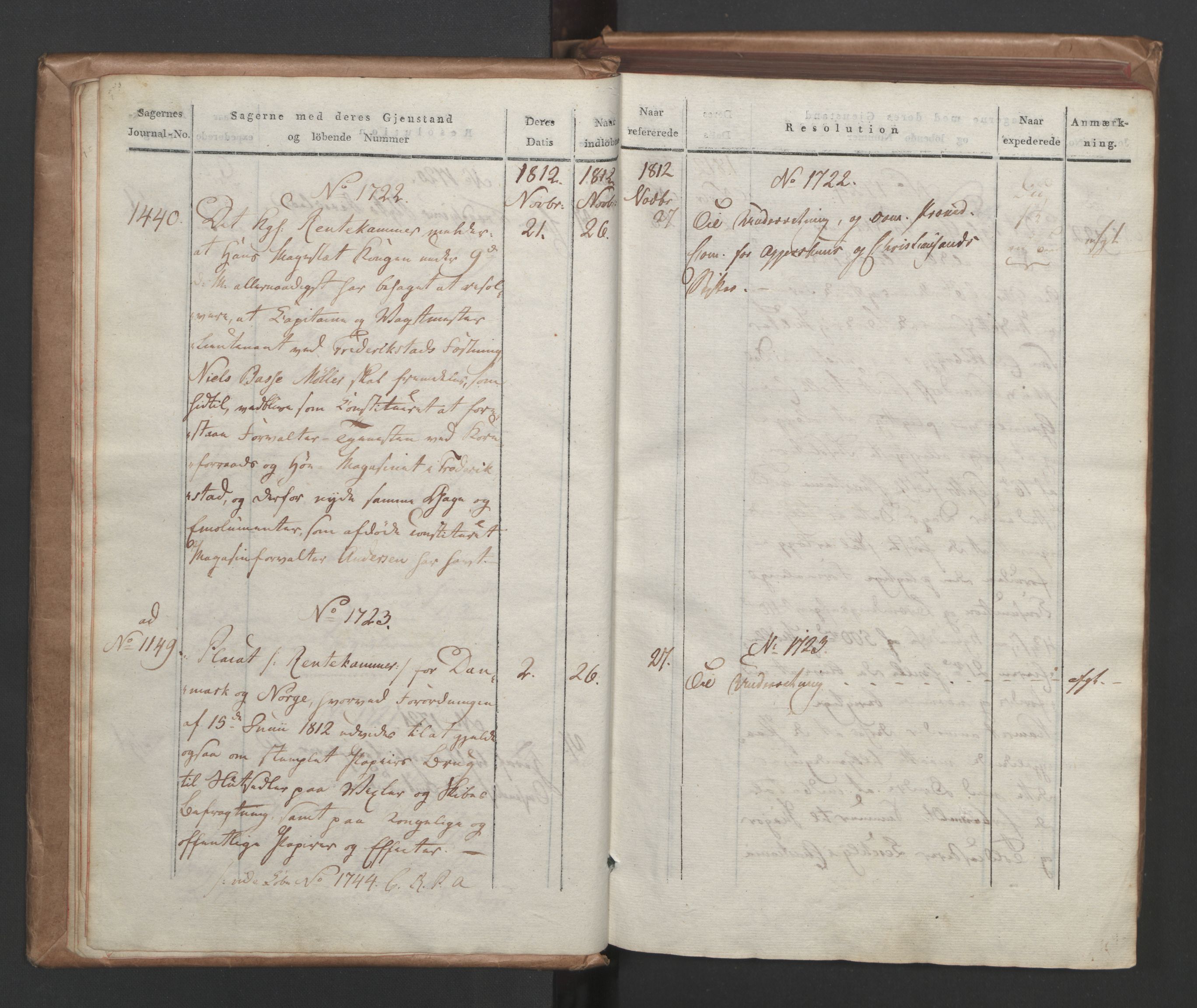 Stattholderembetet 1810-1814, 1. kontor (Kontor A), AV/RA-EA-2872/Aa/L0004: Kollegial referatprotokoll,  j.nr. 1431-1849,  l.nr. 1711-2240, 1812-1813, s. 9