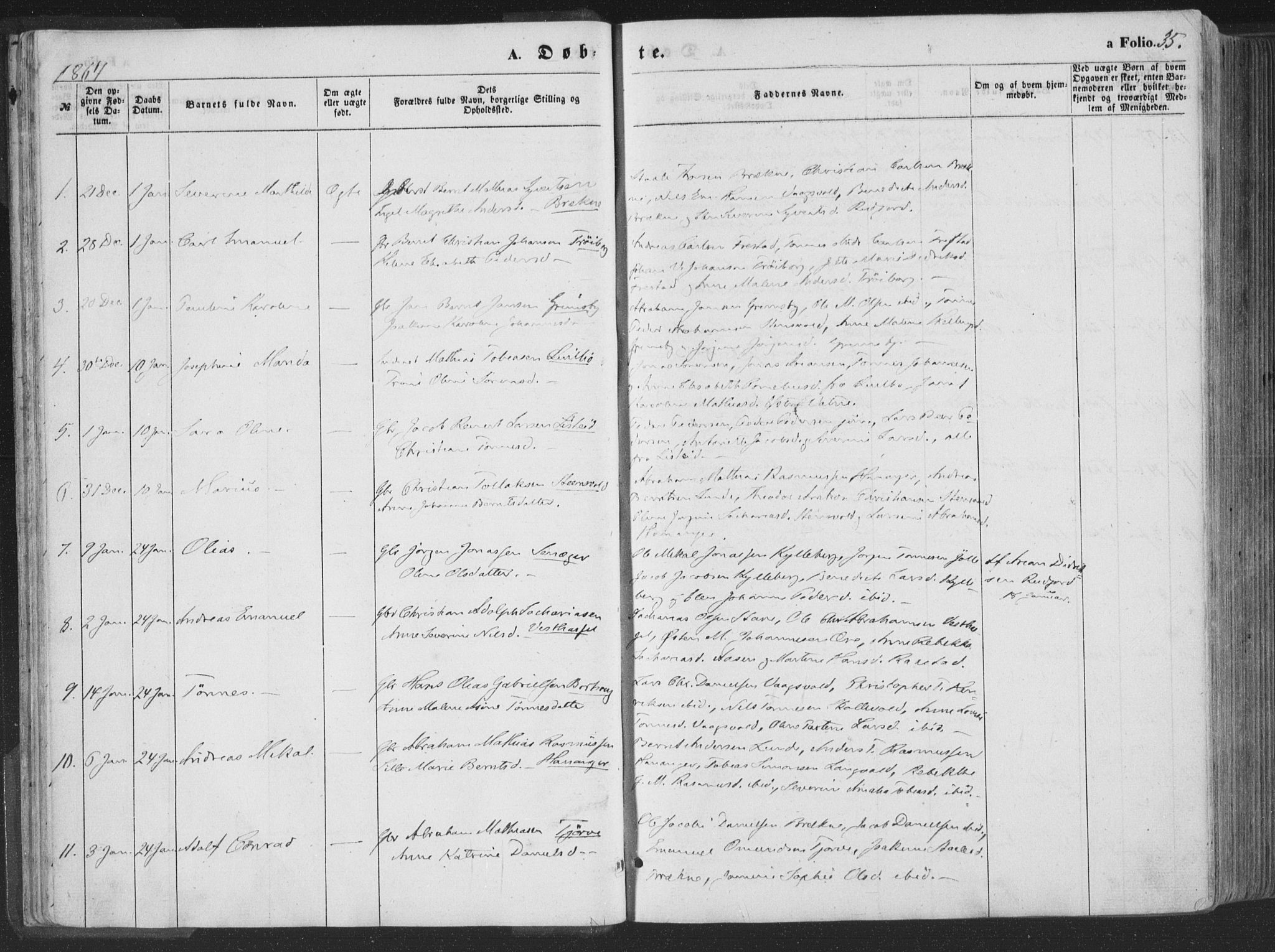 Lista sokneprestkontor, SAK/1111-0027/F/Fa/L0011: Ministerialbok nr. A 11, 1861-1878, s. 35