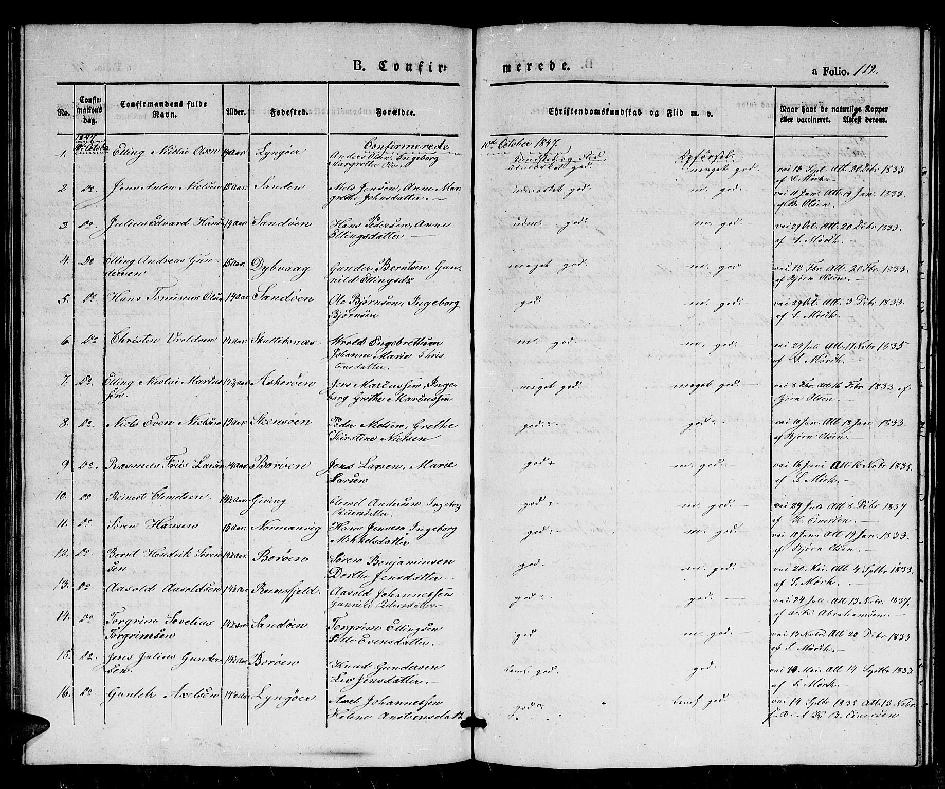 Dypvåg sokneprestkontor, SAK/1111-0007/F/Fb/Fba/L0010: Klokkerbok nr. B 10, 1842-1857, s. 112